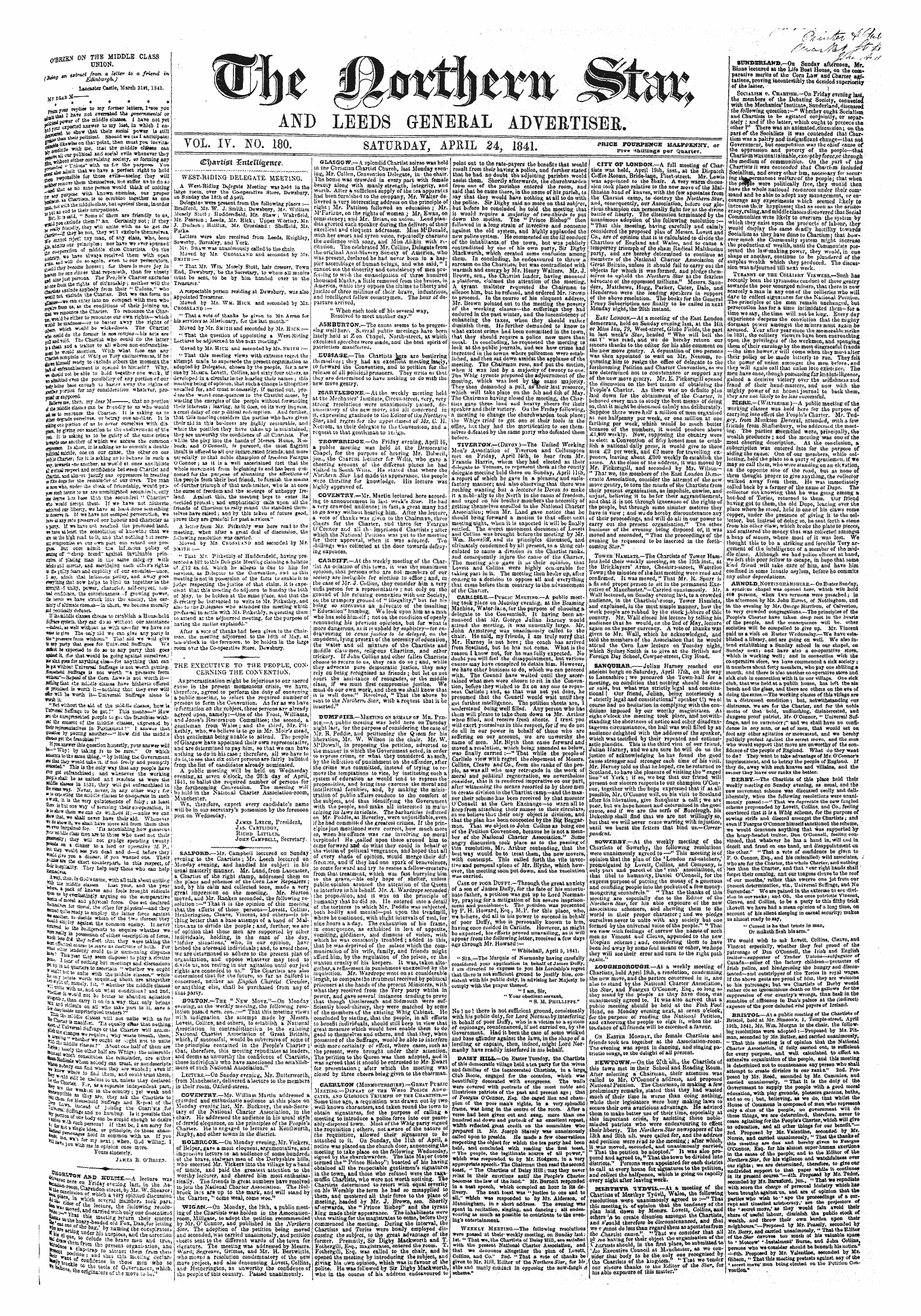 Northern Star (1837-1852): jS F Y, 4th edition - M?Rlbn On Thb Middle Class V Union.