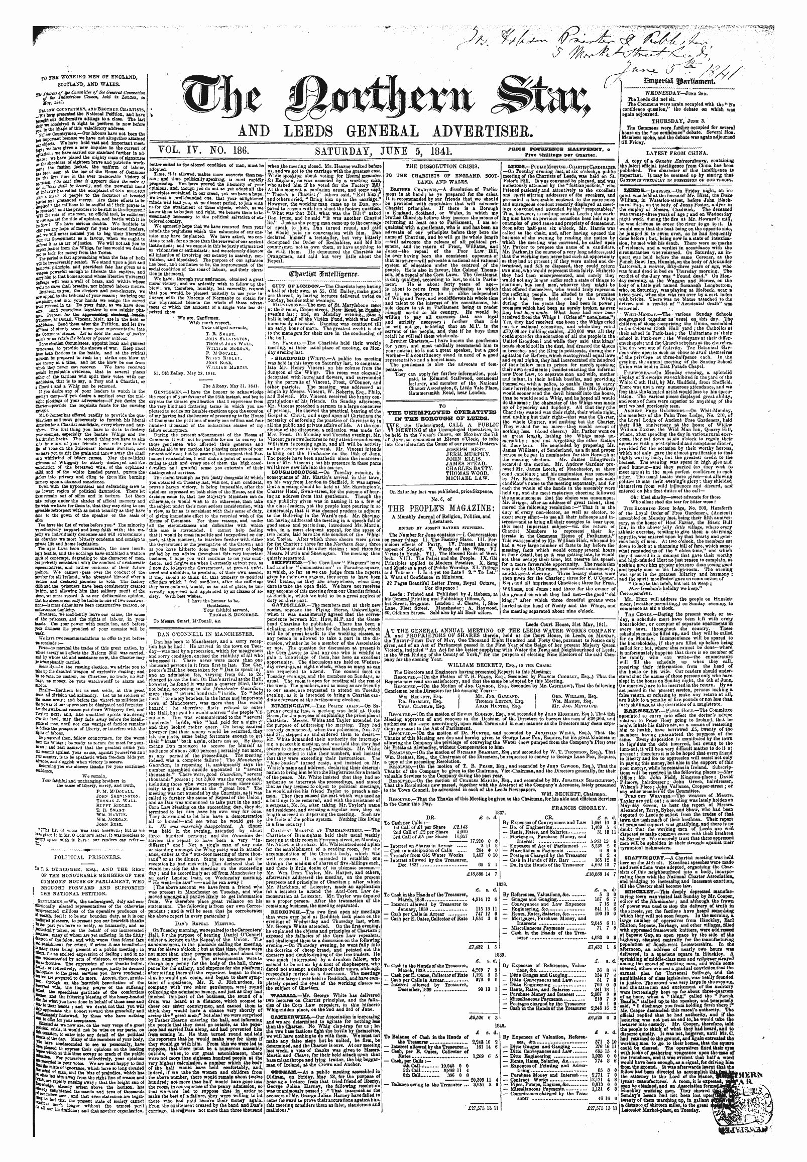 Northern Star (1837-1852): jS F Y, 4th edition - Untitled Ad