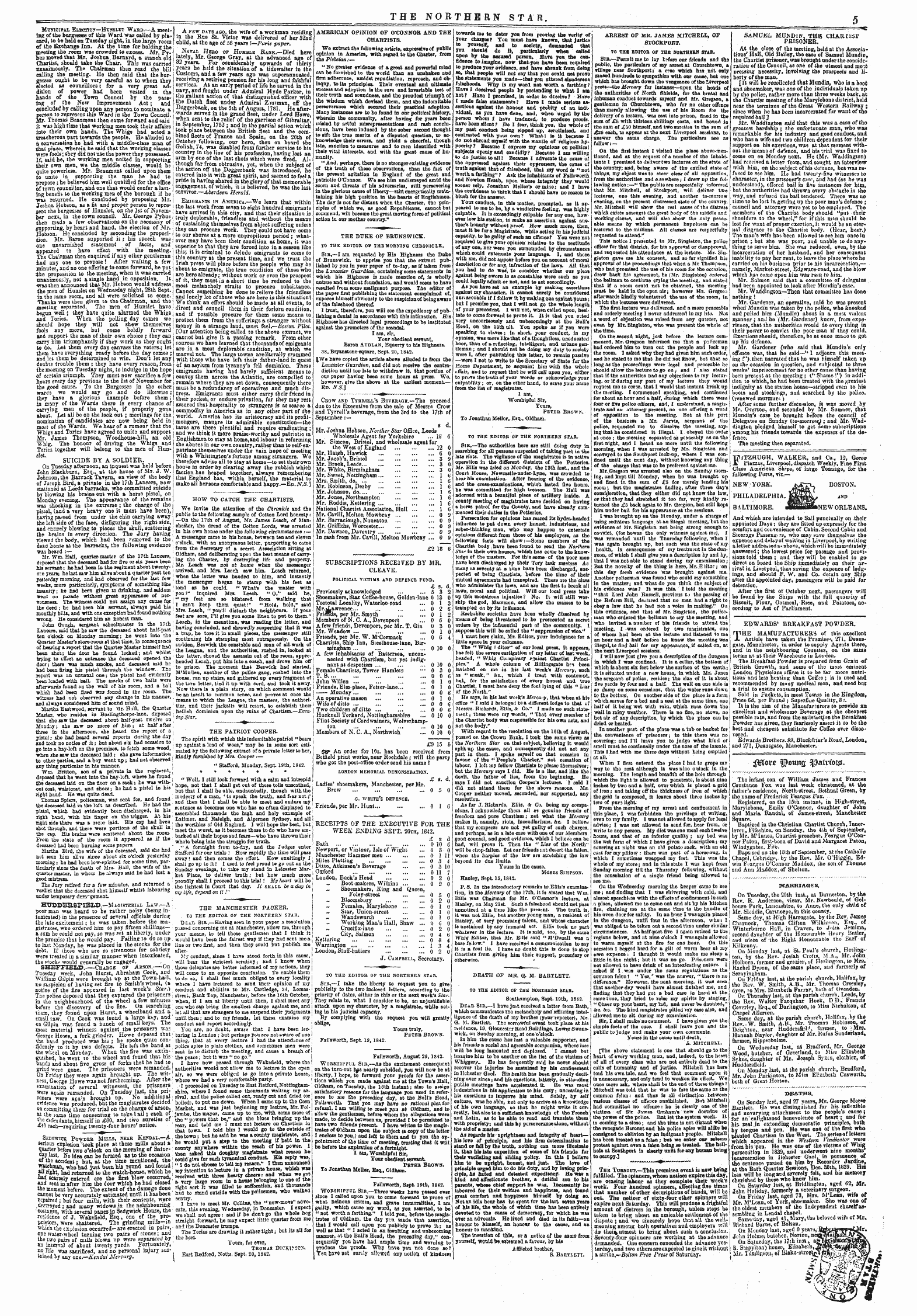 Northern Star (1837-1852): jS F Y, 4th edition - F Itzhugh, Walker, And Co., 12, Gores Piazzas, Liverpool, Dispatch Weekly, Fine Fir3t