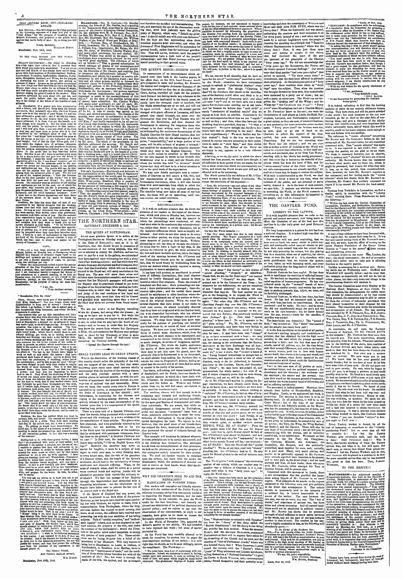 Northern Star 1837 1852 2nd December 1843 Edition 4 Of 5 Page