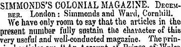 SIMMONDS'S COLONIAL MAGAZINE. December. ...