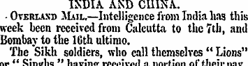 LNDIA AND CHINA. - Overland AIail,—Intel...