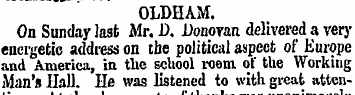 OLDHAM. On Sunday last Mr. D. Donovan de...