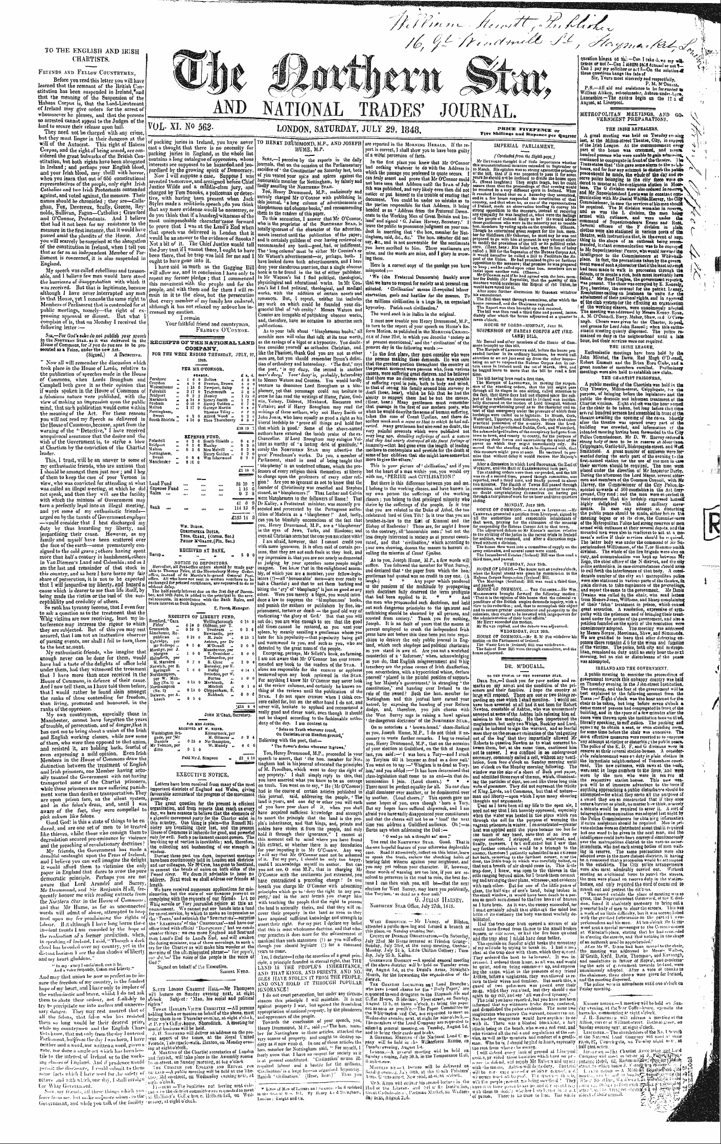 Northern Star (1837-1852): jS F Y, 4th edition - Fkiends Asd Fellow Countrymen , Before Y...