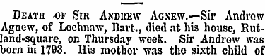 Death of Sir Andrew Aoxew.—Sir Andrew Ag...