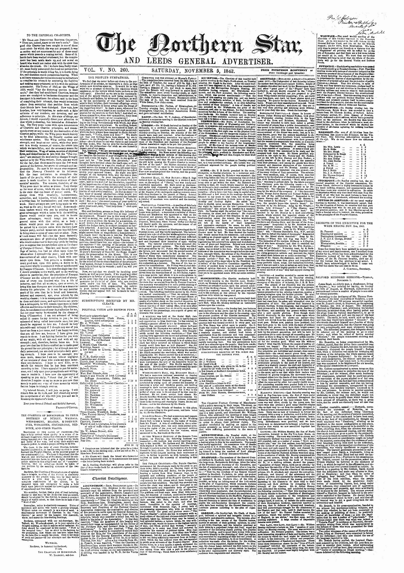 Northern Star (1837-1852): jS F Y, 5th edition - Ctiarttgt %Xttell\Qence.