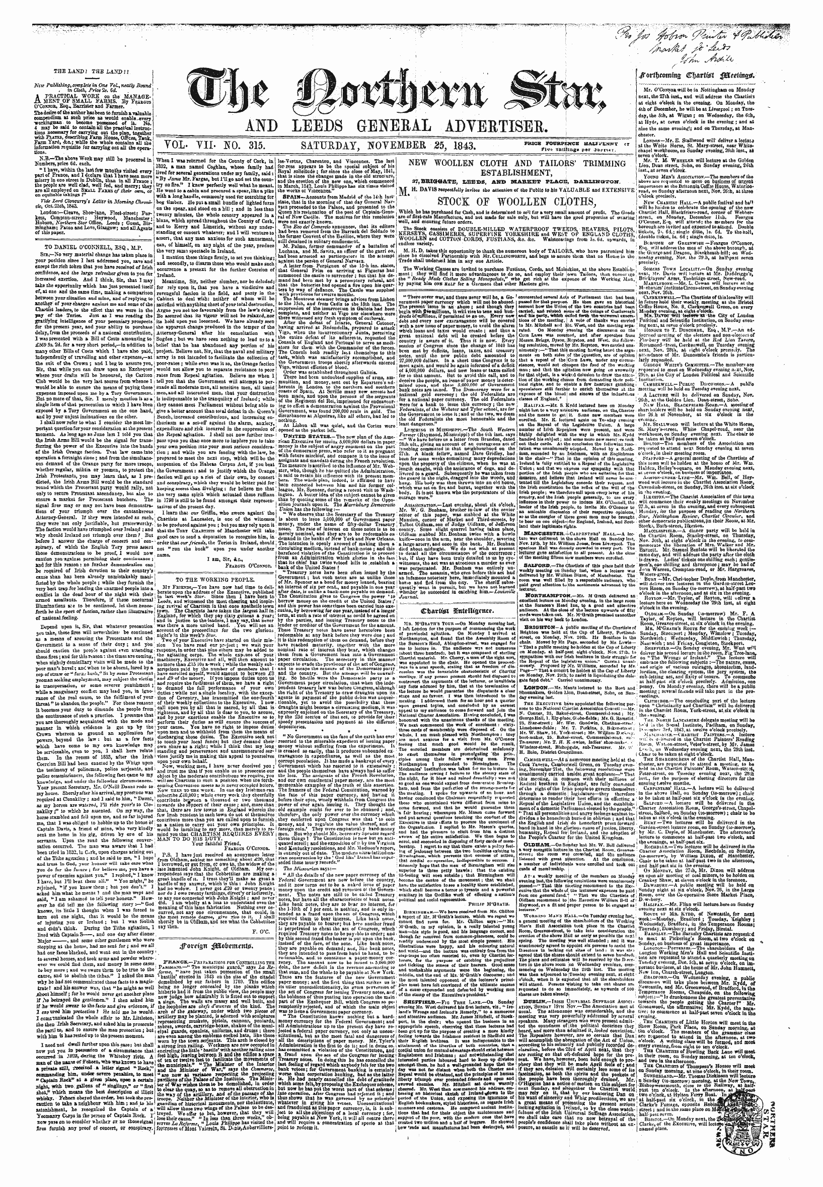 Northern Star (1837-1852): jS F Y, 6th edition - New Woollen Cloth And Tailors' Trimming Tcstam.Tswivrrnrt I