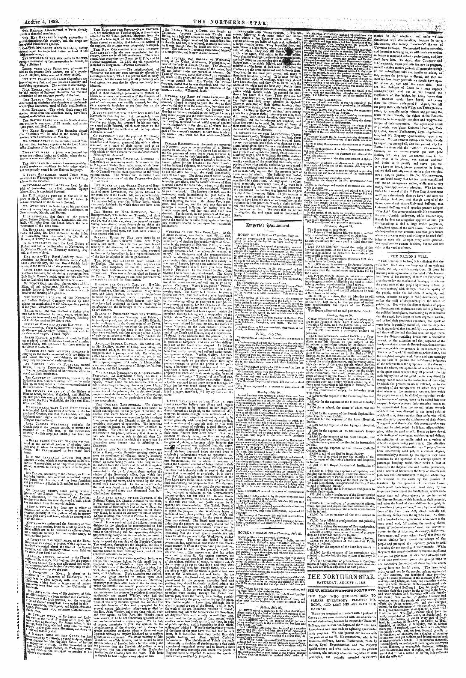 Northern Star (1837-1852): jS F Y, 1st edition - F He Northe&N Star Saturday , August 4, 1838.