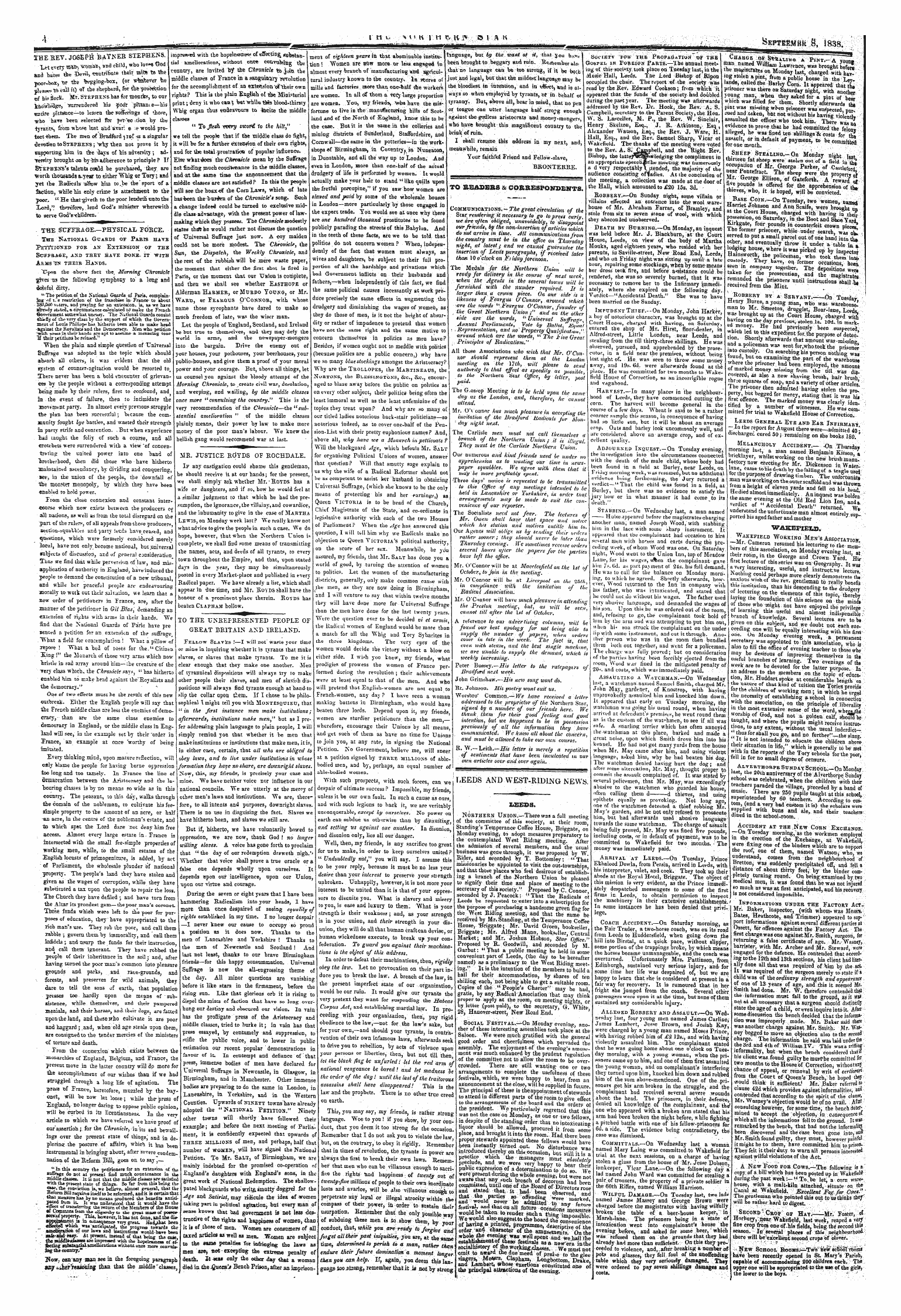 Northern Star (1837-1852): jS F Y, 1st edition - To Readers & Correspondents.