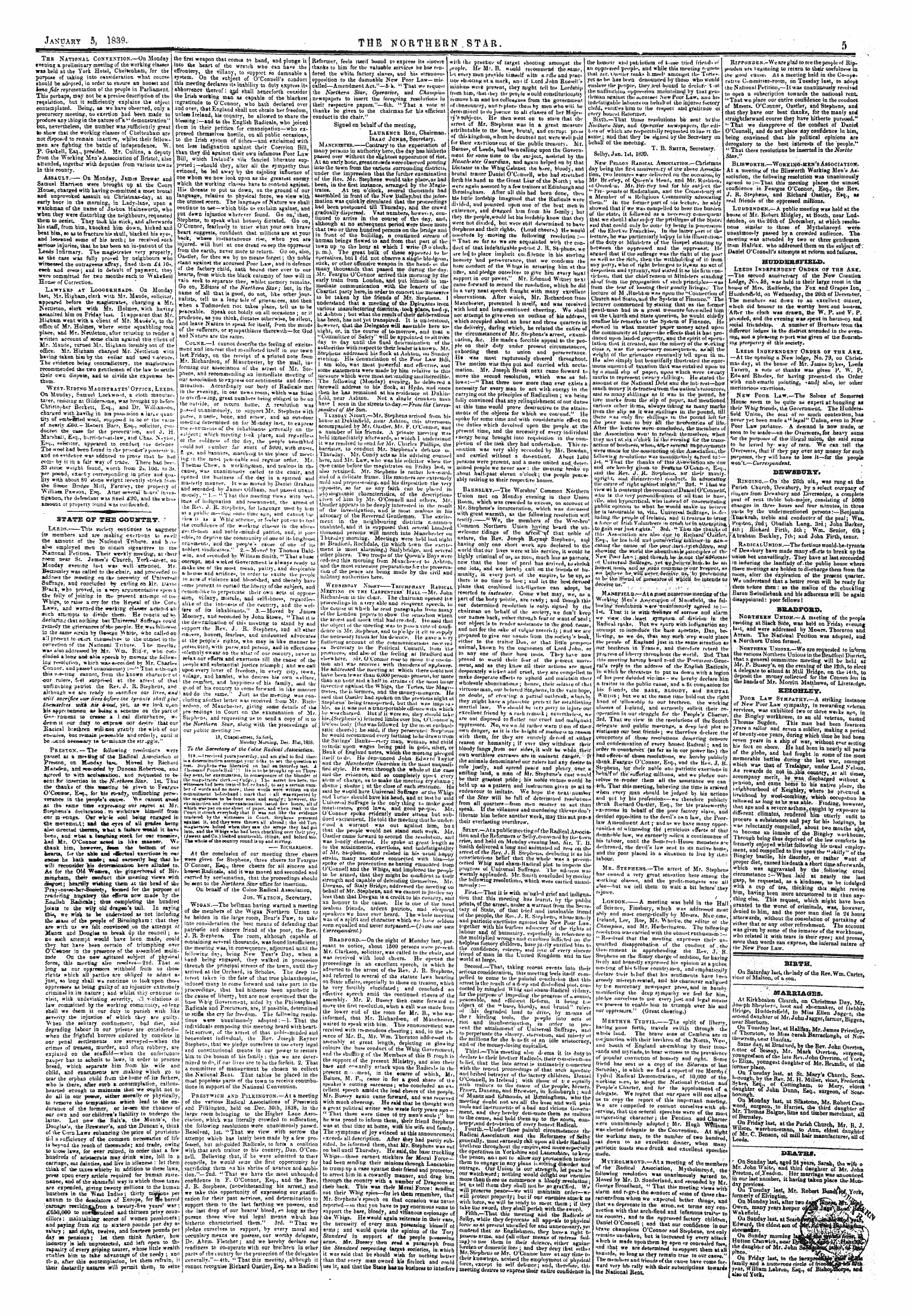Northern Star (1837-1852): jS F Y, 1st edition - Birth.
