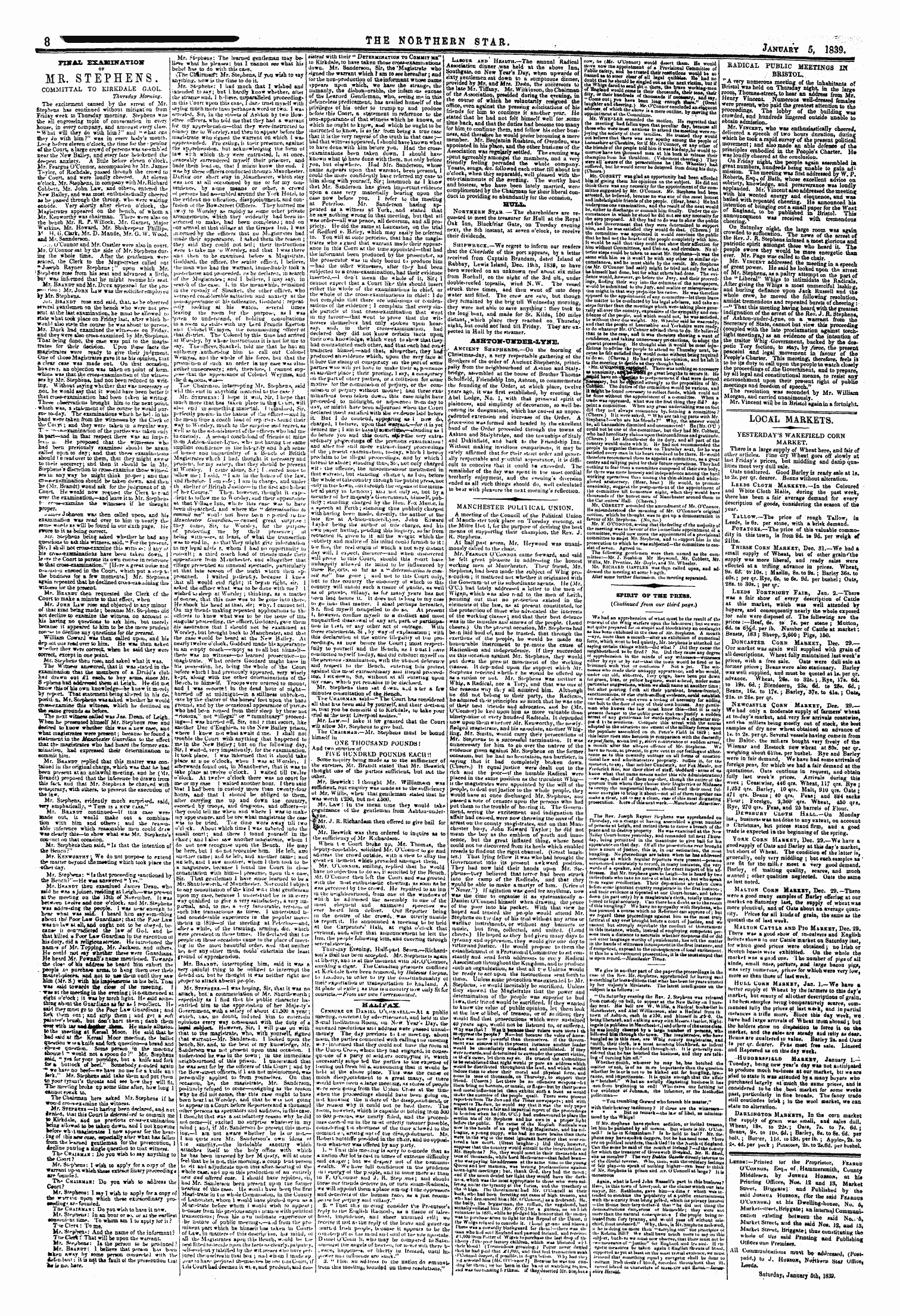 Northern Star (1837-1852): jS F Y, 1st edition - Local Markets.