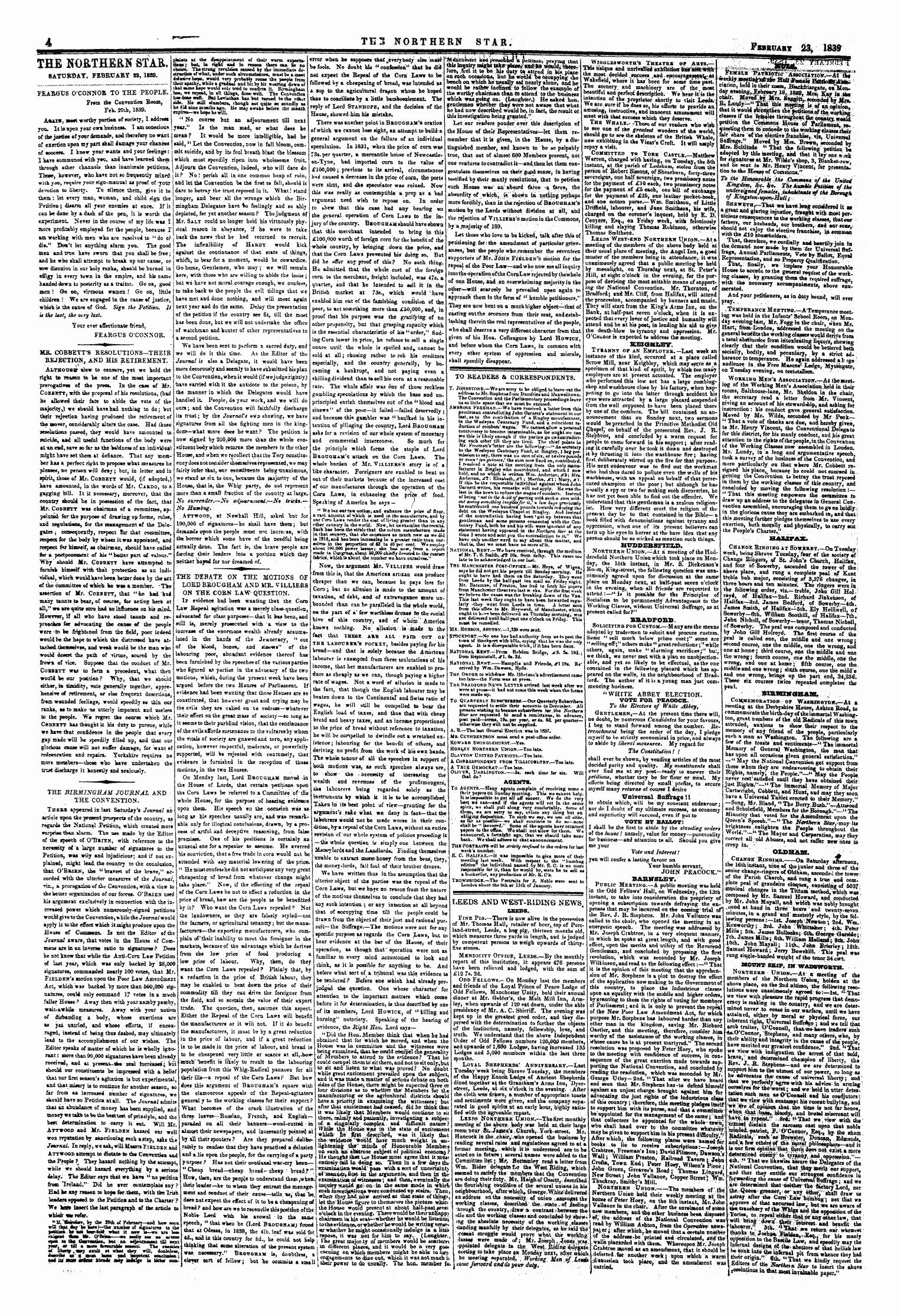 Northern Star (1837-1852): jS F Y, 1st edition - The N0&Th1&N Star. Saturday. February 38, 1889.