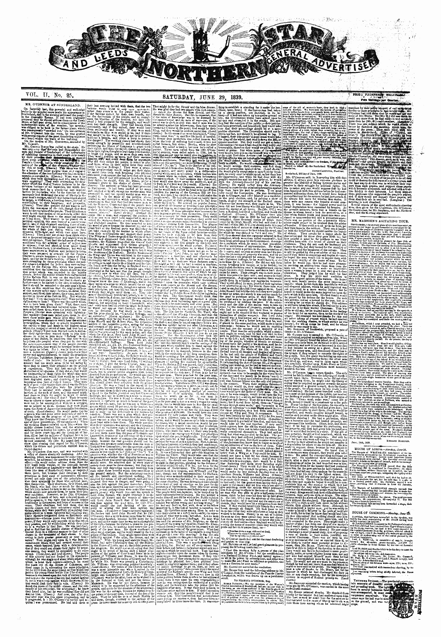 Northern Star (1837-1852): jS F Y, 1st edition - Vd M«Av»«« Jn.K- U Tuhsoa At Sundkkt.Ann Mr. O'Cokkob At Sundeklam).