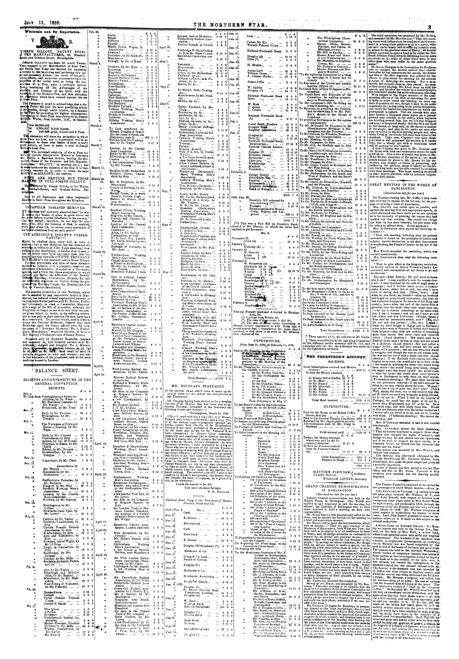 Northern Star (1837-1852): jS F Y, 1st edition - ?Balance - Sheet.