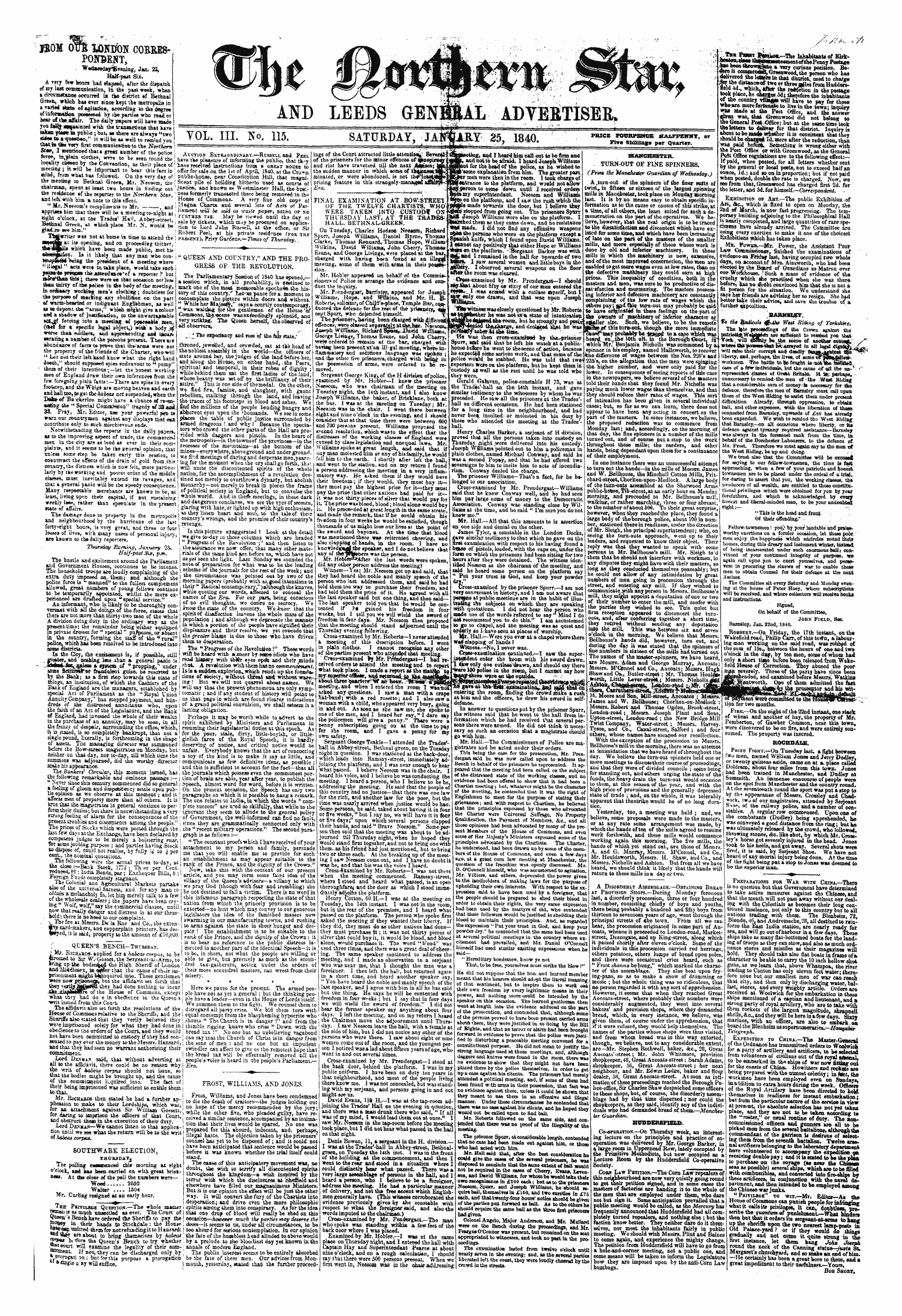 Northern Star (1837-1852): jS F Y, 1st edition - Jsom Oft Loeikm C0me8-P03fmnt.