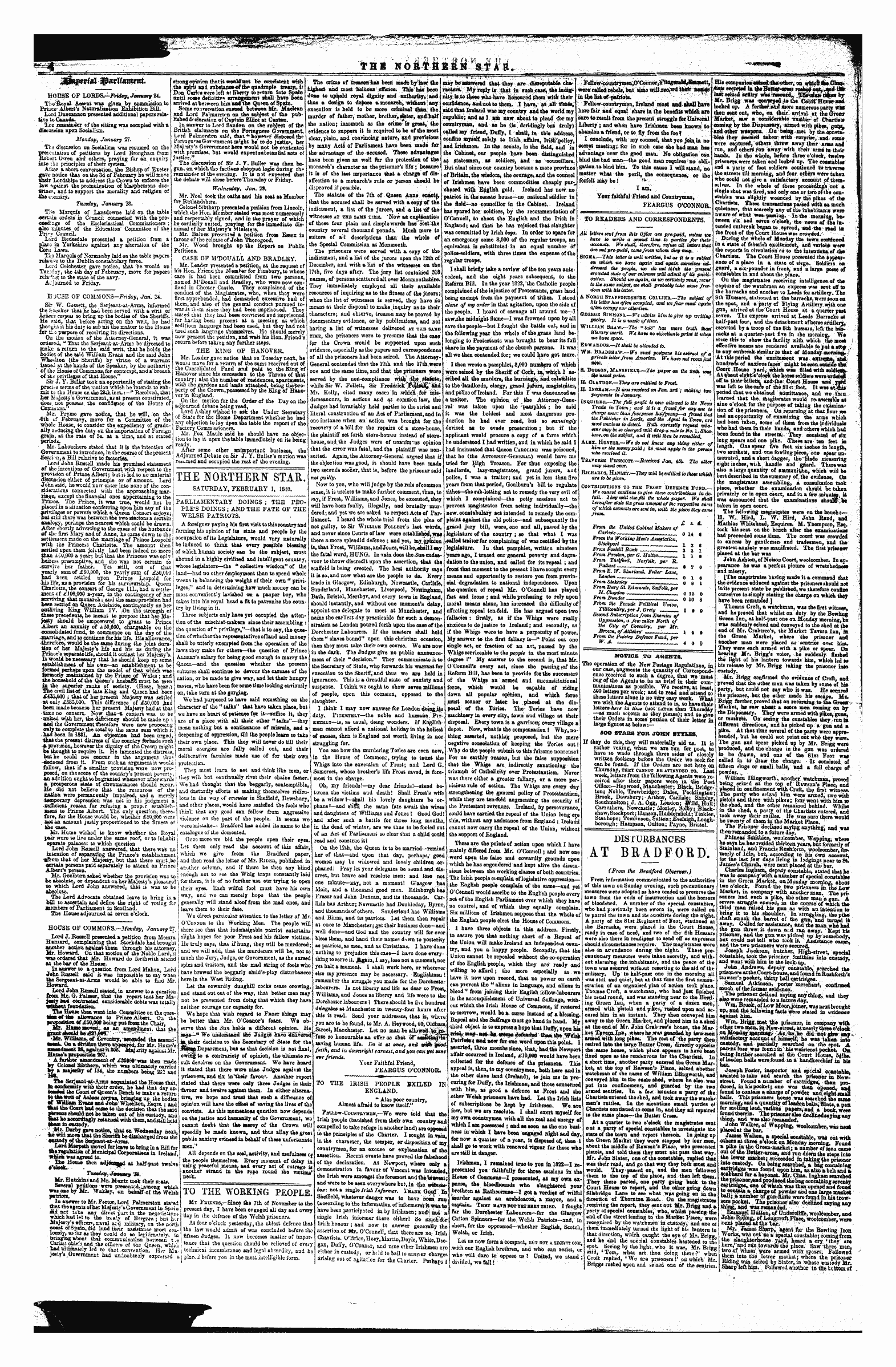 Northern Star (1837-1852): jS F Y, 1st edition - To The Working People.