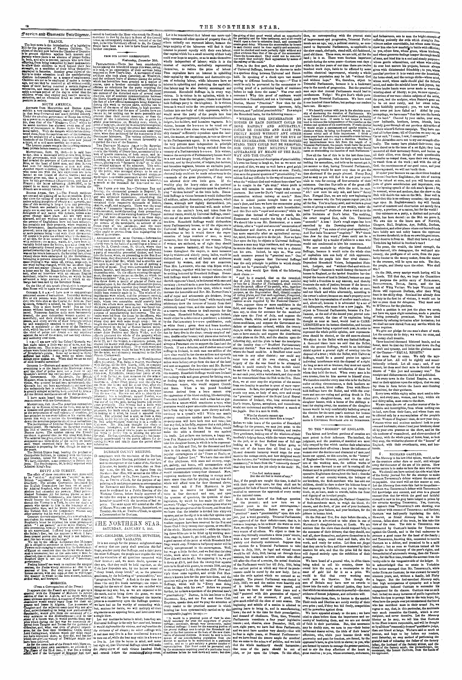 Northern Star (1837-1852): jS F Y, 1st edition - Fhe Southern Star. Saturday, January 2, 1841.
