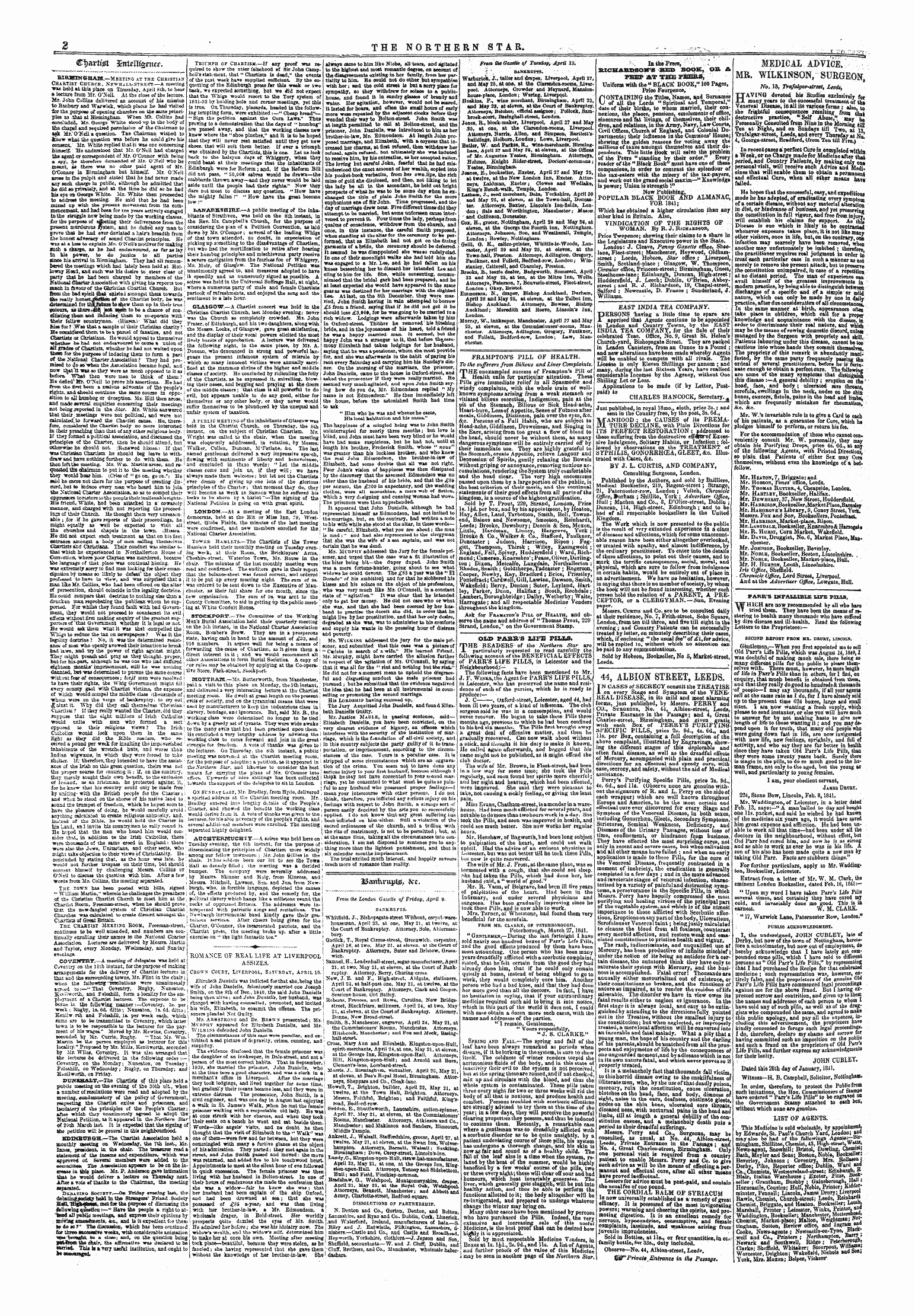 Northern Star (1837-1852): jS F Y, 1st edition - Frampton's Pill Of Health.