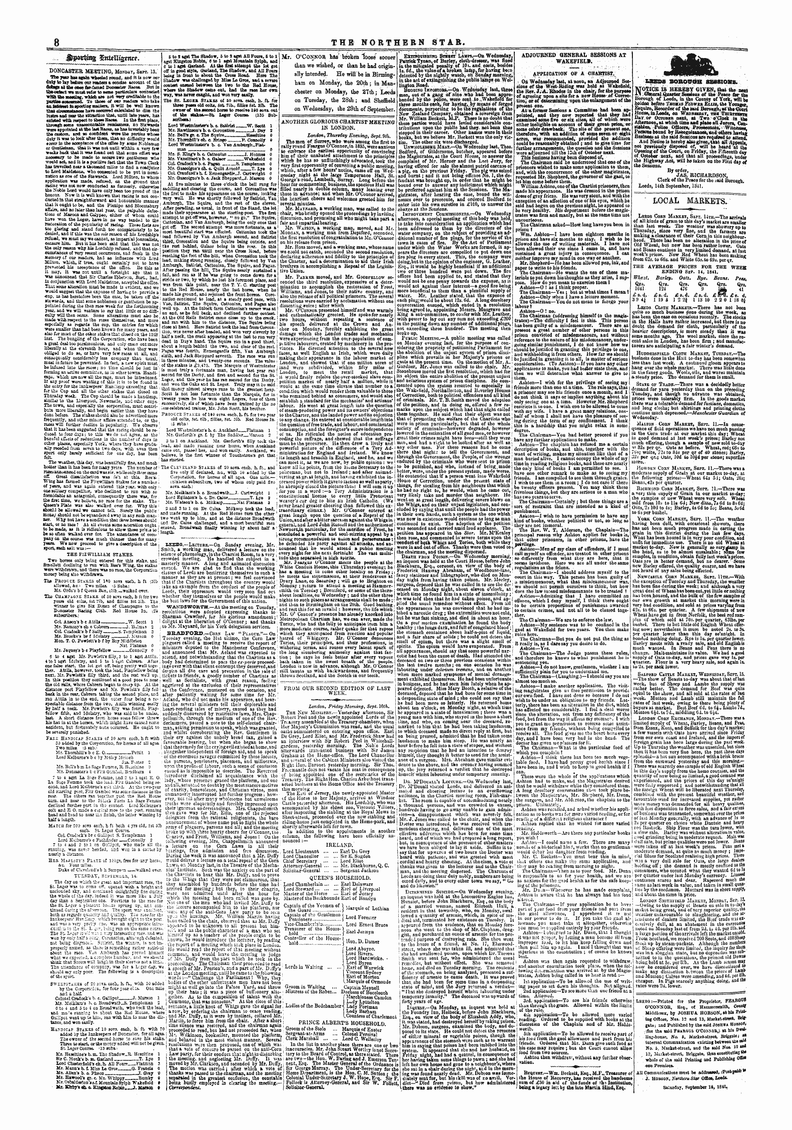 Northern Star 17 1852 18th September 1841 Edition 1 Of 5 Page 8 From Our Second Edition Of Last Week Nineteenth Century Serials Edition