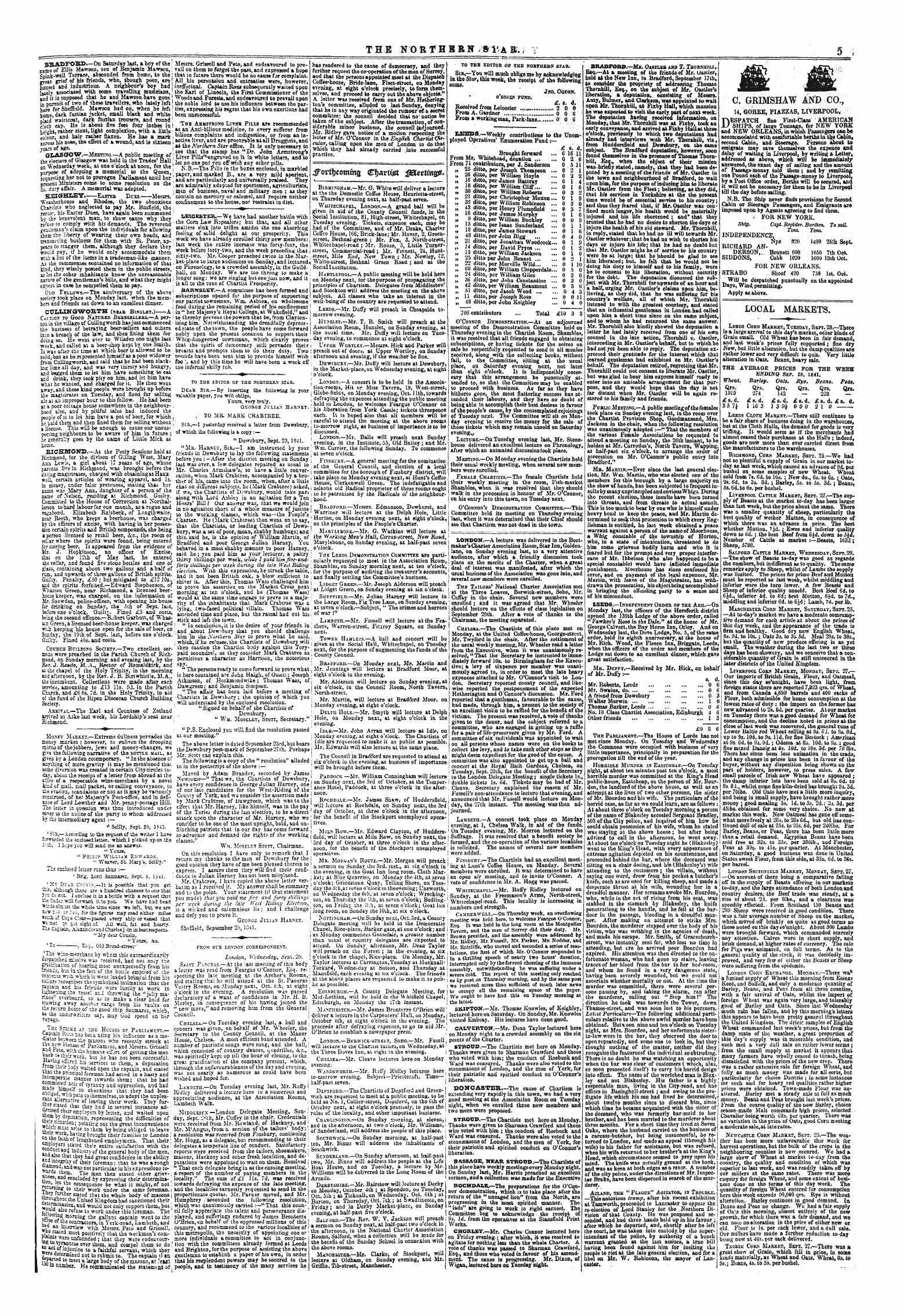 Northern Star (1837-1852): jS F Y, 1st edition - Local Markets.