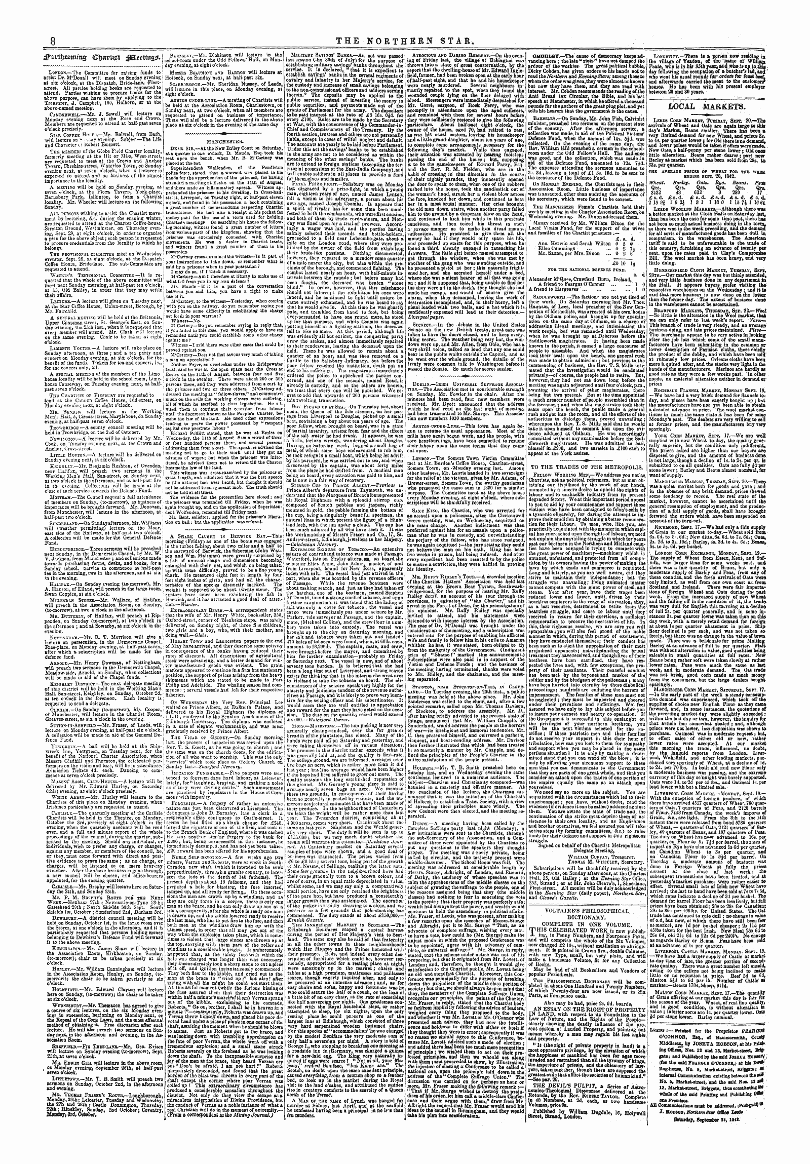 Northern Star (1837-1852): jS F Y, 1st edition - A.Eedsj — Printed For The Proprietor Feargub O'Connor, Eaq., Of Hammersmith, Coantf