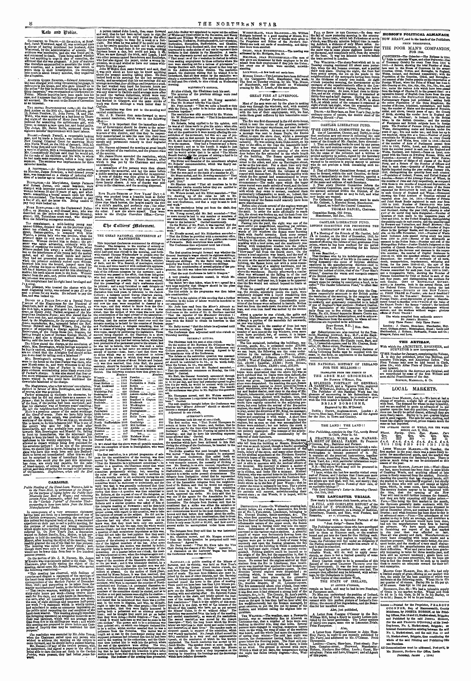 Northern Star (1837-1852): jS F Y, 1st edition - Leeds :—Printed For The Proprietor, Feargus O'Connor, Esq. Of Hammersmith, County