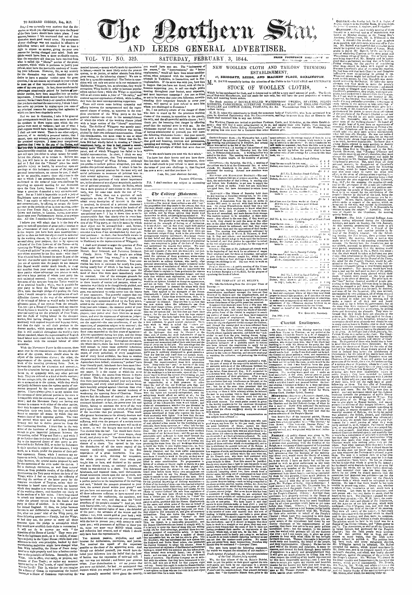Northern Star (1837-1852): jS F Y, 1st edition - 10 Richard Cobden, Esq., M.P.