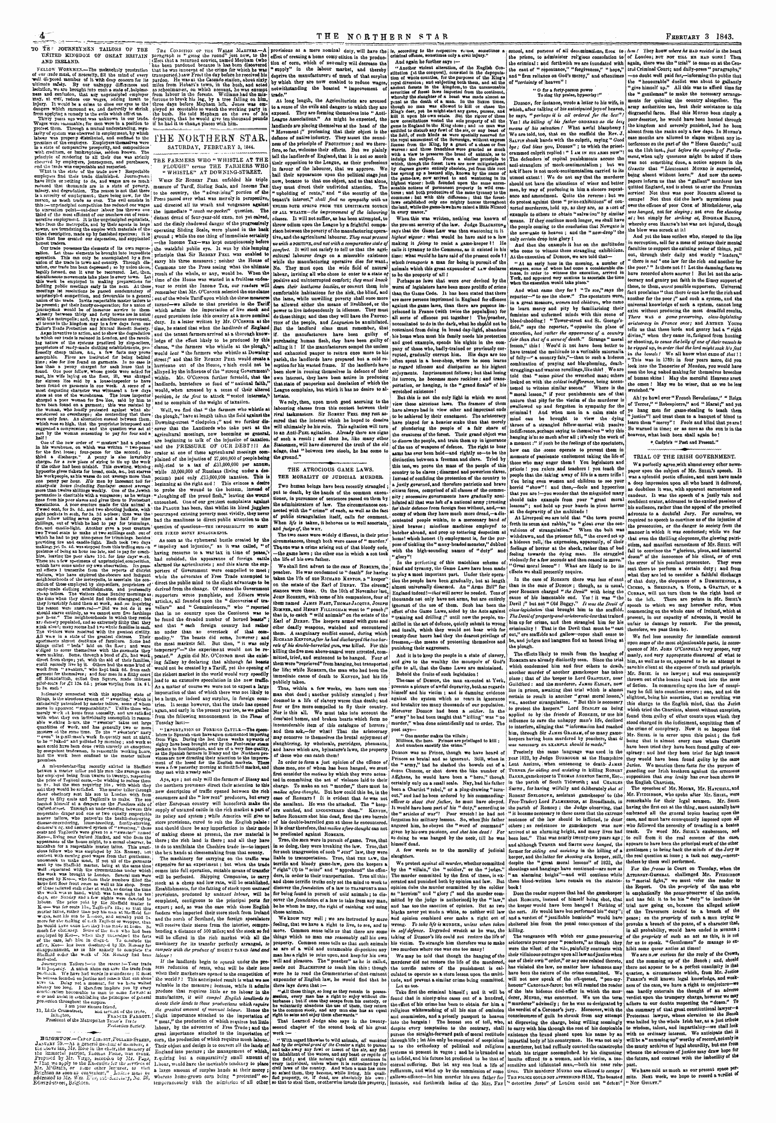 Northern Star (1837-1852): jS F Y, 1st edition - [He Northern Star. Saturday, February 3, 1844.