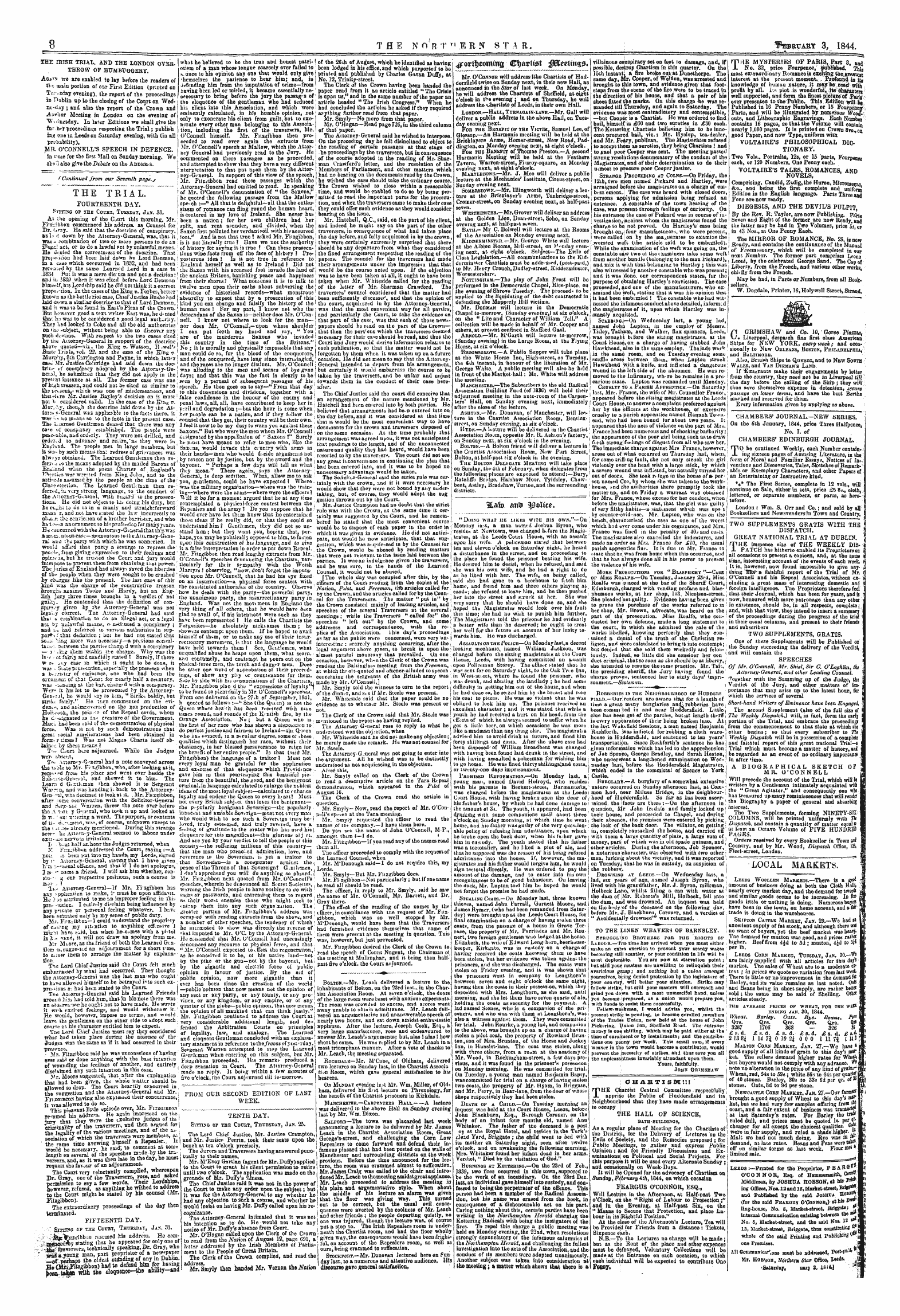 Northern Star (1837-1852): jS F Y, 1st edition - Leeds :—Printed For The Proprietor, Pb Ab&R. O'Connor, Esq. Of Hammersmith, C O°™ _ ._ . » •" •. Twfflll