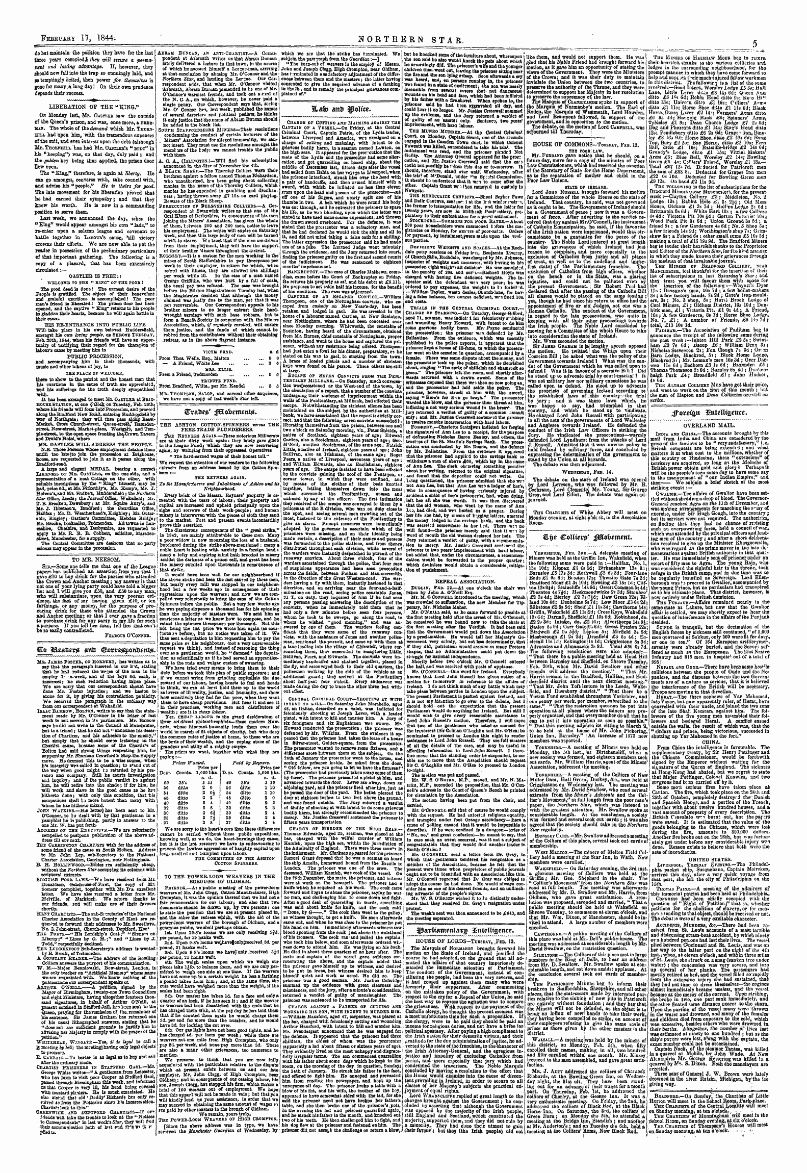 Northern Star (1837-1852): jS F Y, 1st edition - 3la&) Antr Police*