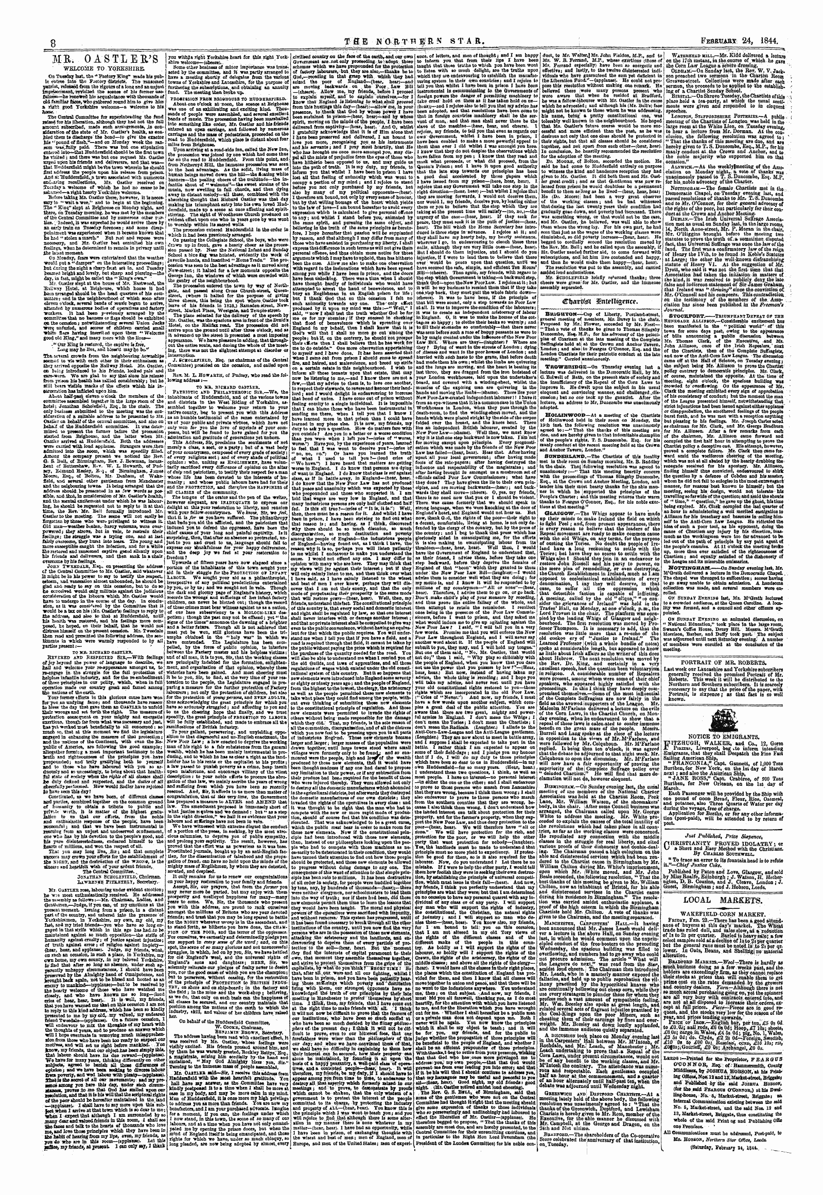 Northern Star (1837-1852): jS F Y, 1st edition - And Leeds :—P«Nted For The Proprietor, Fe4rqvs O'C O Nsob, Esqv-I Of&Gt; Hammersmith, County