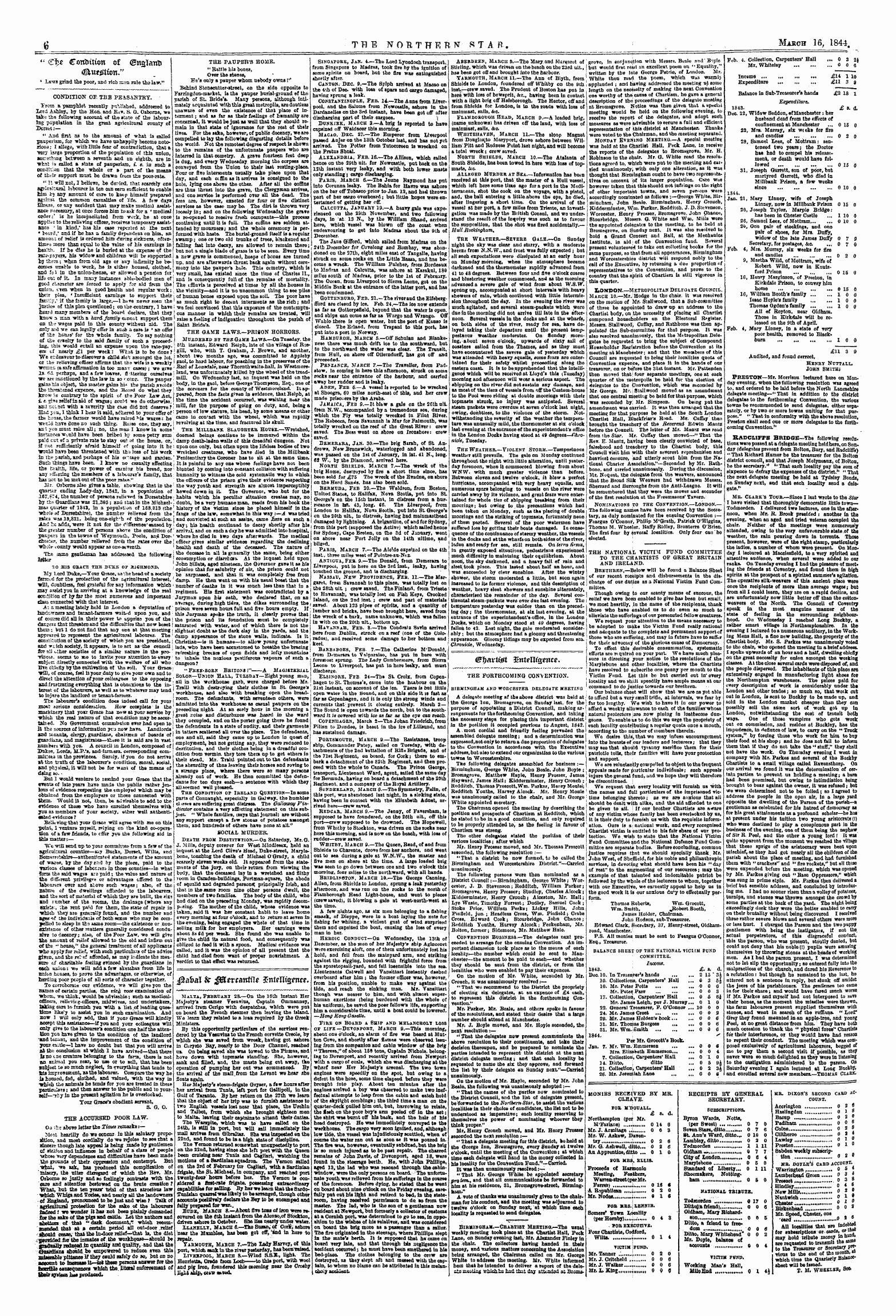 Northern Star (1837-1852): jS F Y, 1st edition - " €Tj* Condition Of &Lt;£Nglai&&Gt; Feumion." 4 Ls-^S Grind The Poor, And Rich Ai&N Rale Tha Law."