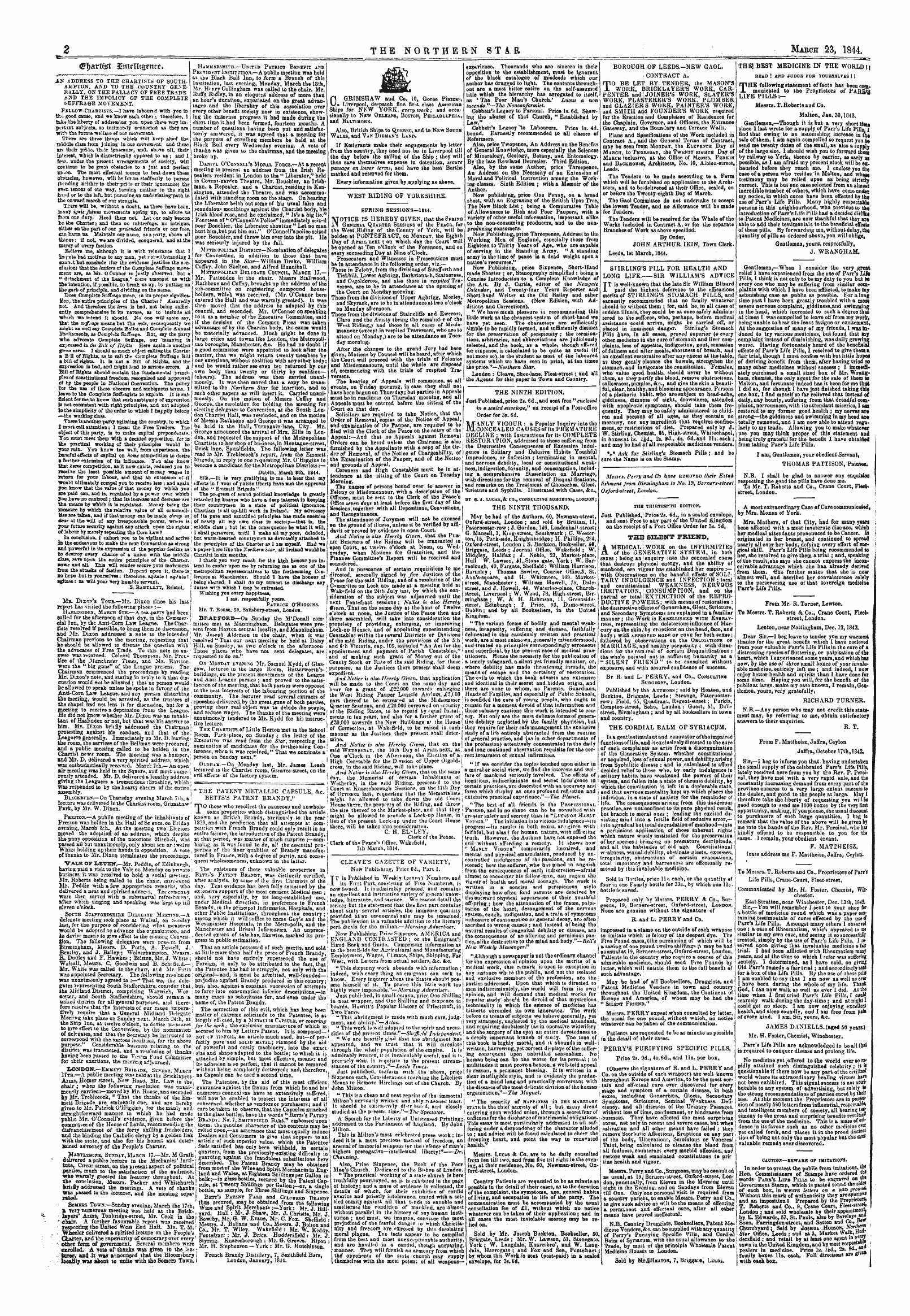 Northern Star (1837-1852): jS F Y, 1st edition - "The Patent Metallic Capsule, &C. Betts's Patent Brandy."