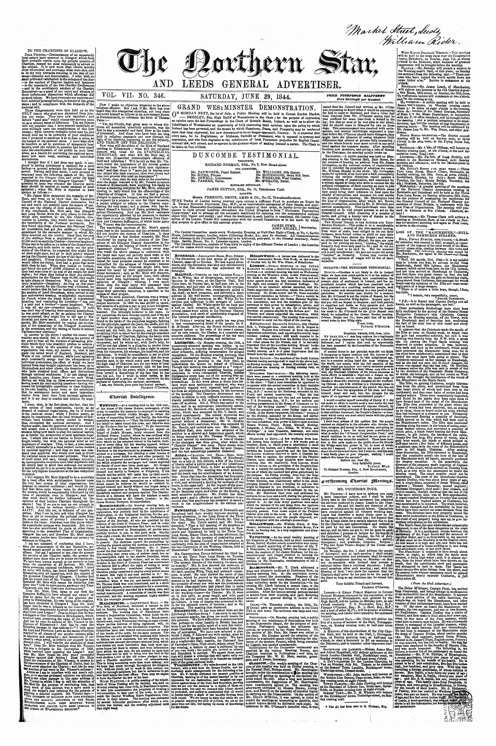 Northern Star (1837-1852): jS F Y, 1st edition - Grand Westminster Bemonstrattotsr. ¦ «A