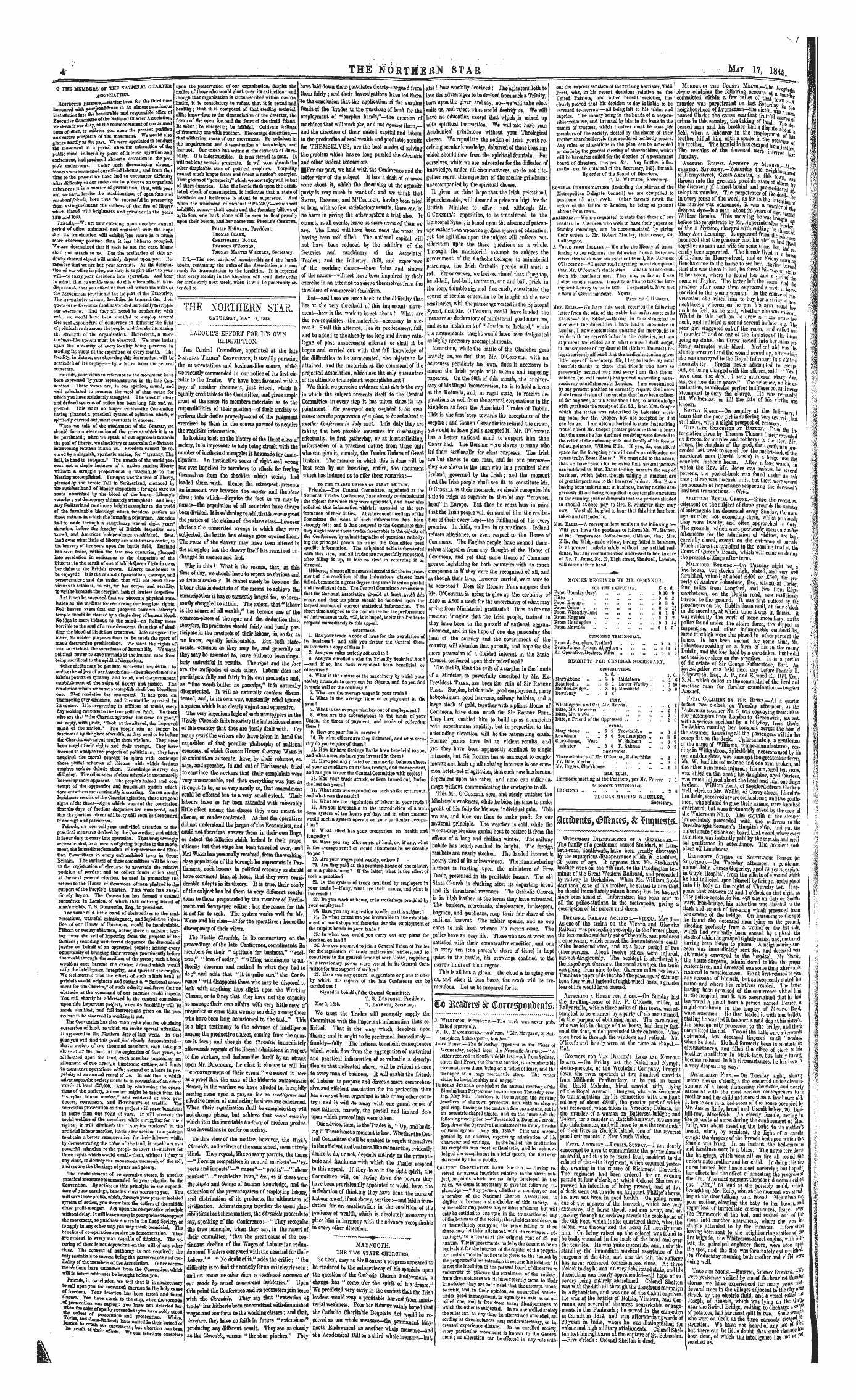 Northern Star (1837-1852): jS F Y, 1st edition - The Southern Star. Saturday, May 17, 1sj5.