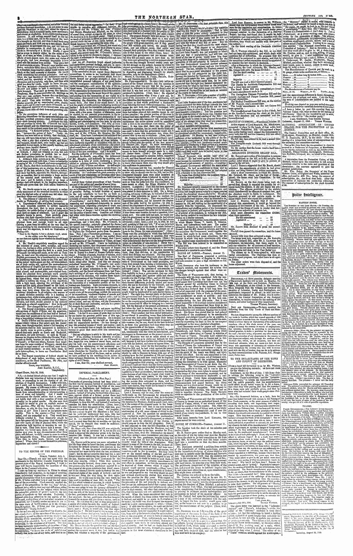 Northern Star (1837-1852): jS F Y, 1st edition - Imperial Parliament.