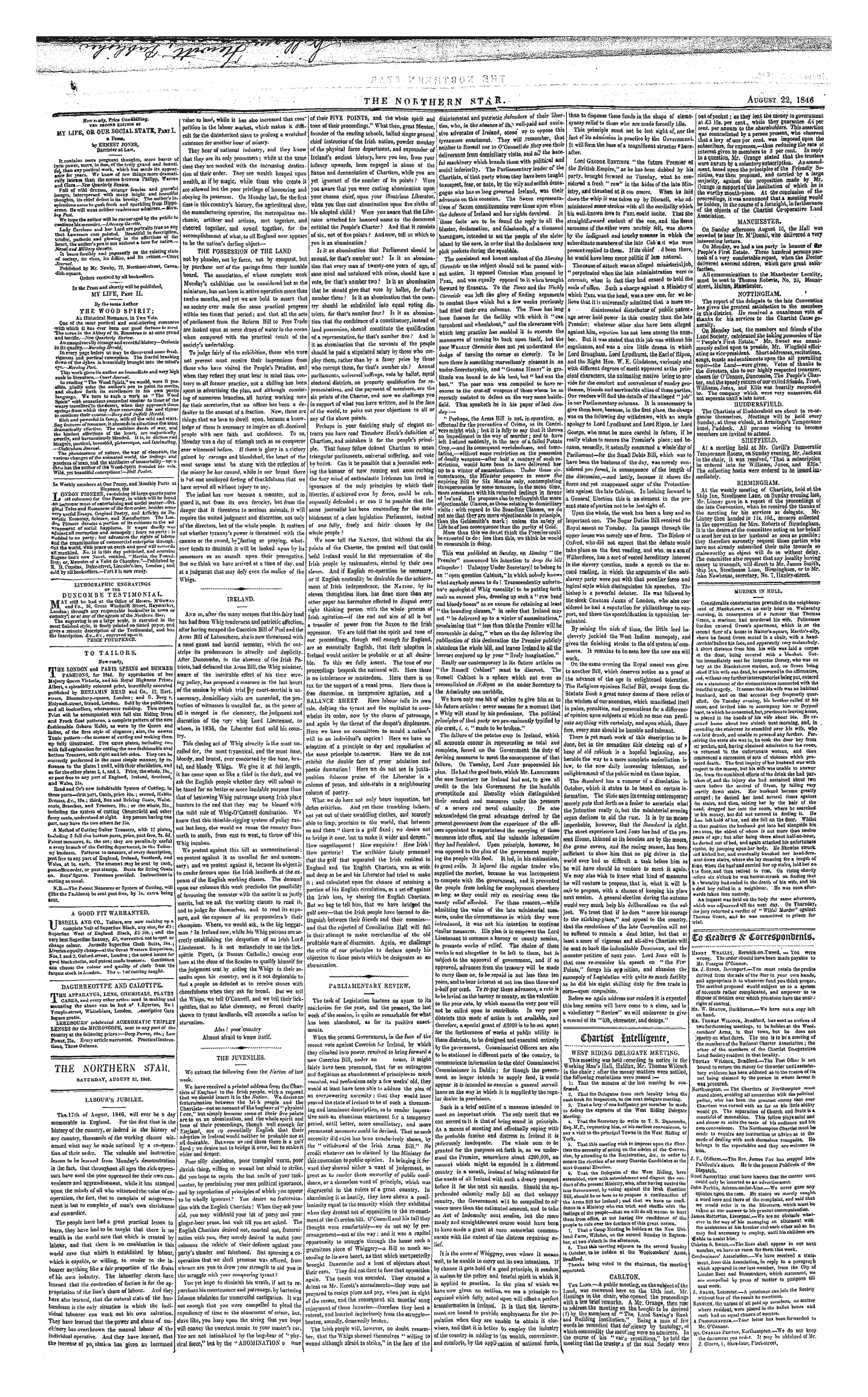 Northern Star (1837-1852): jS F Y, 1st edition - The Northern Star. Satckday, August 23. 184e.