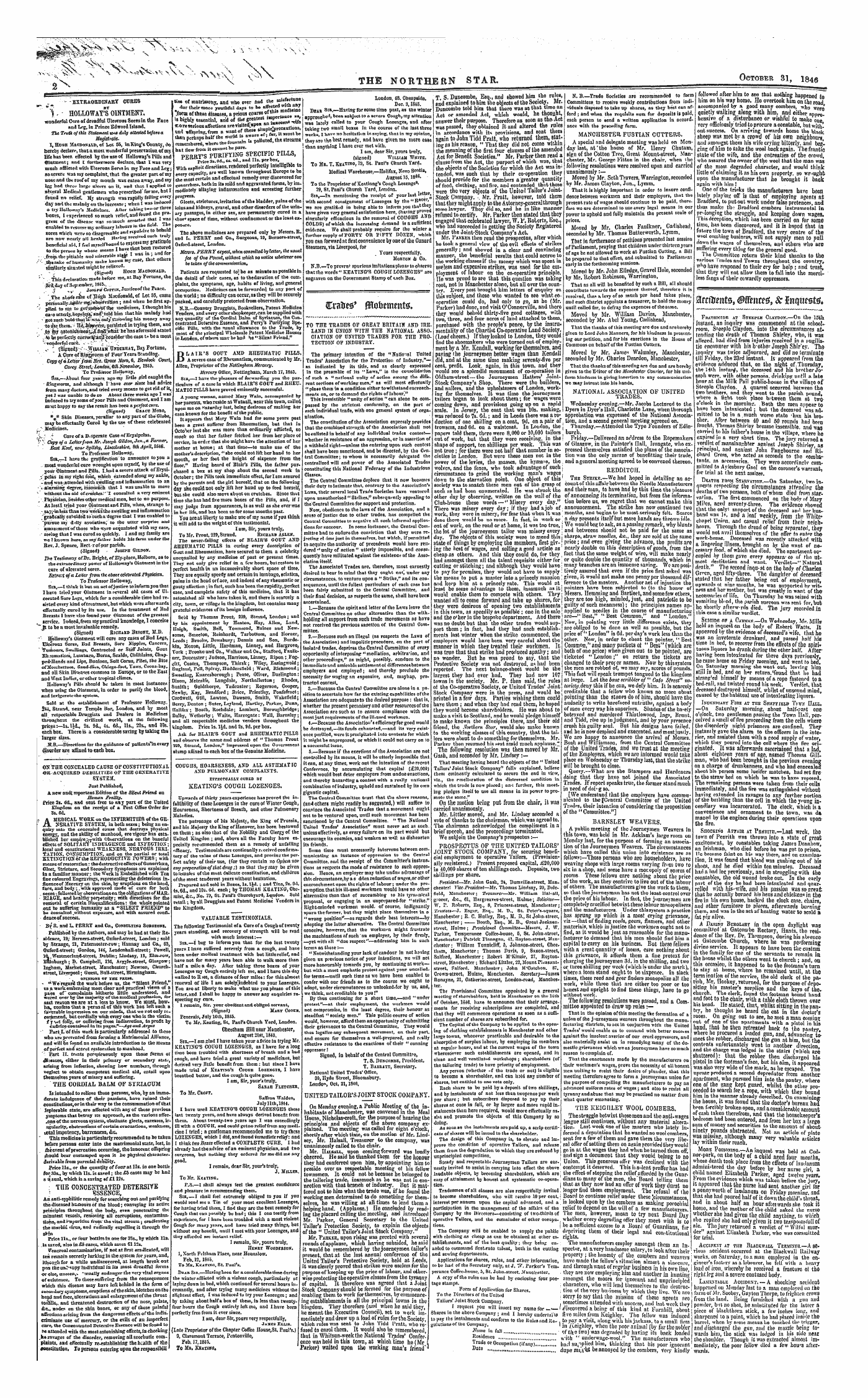 Northern Star (1837-1852): jS F Y, 1st edition - [ . : : - Extraordinary Curbs *\ ~ Sr 1 , Holloways Ointment.