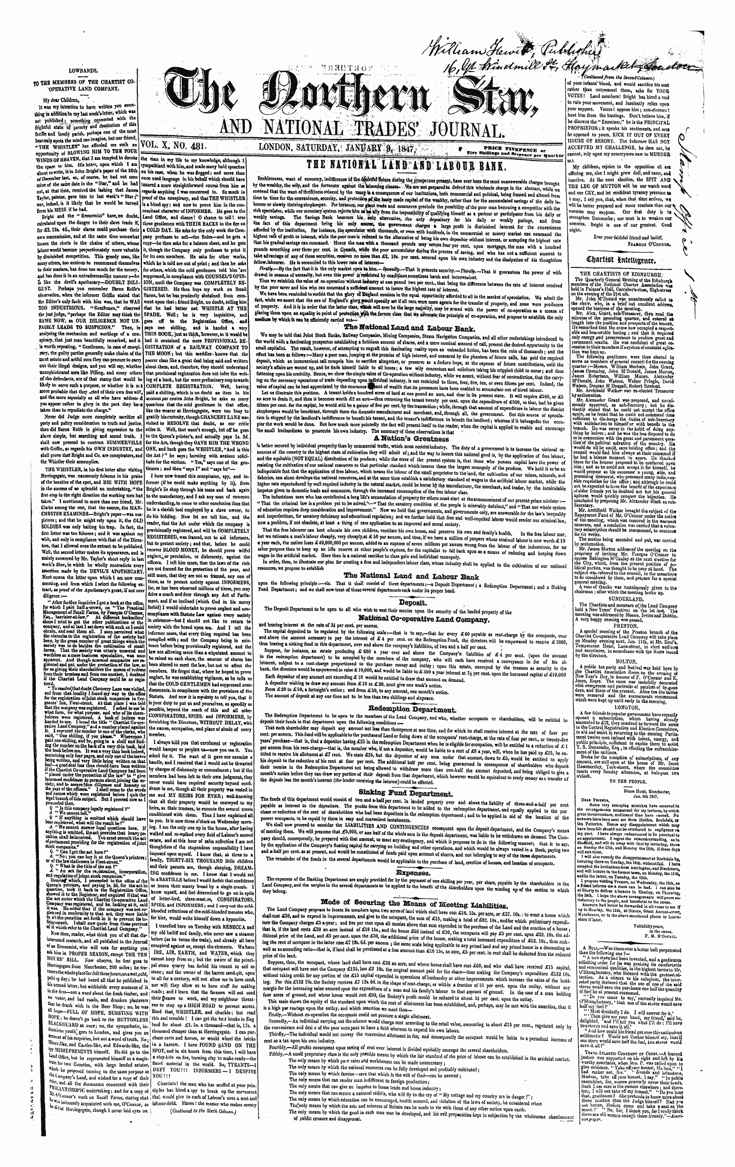 Northern Star (1837-1852): jS F Y, 1st edition - Lowbands.