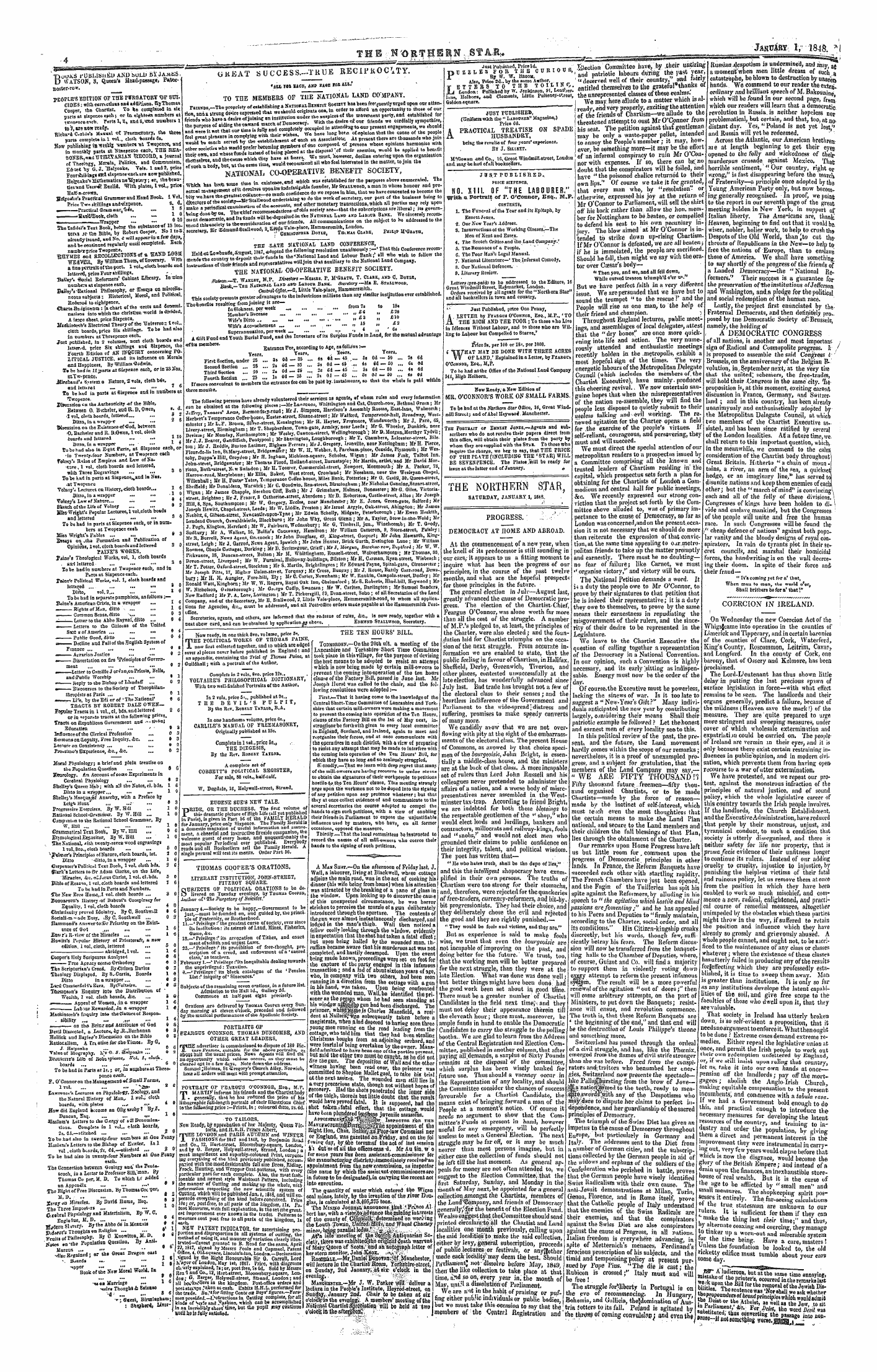 Northern Star (1837-1852): jS F Y, 1st edition - The Northern Star , Satdbday, January 1, 1848. Y- - »