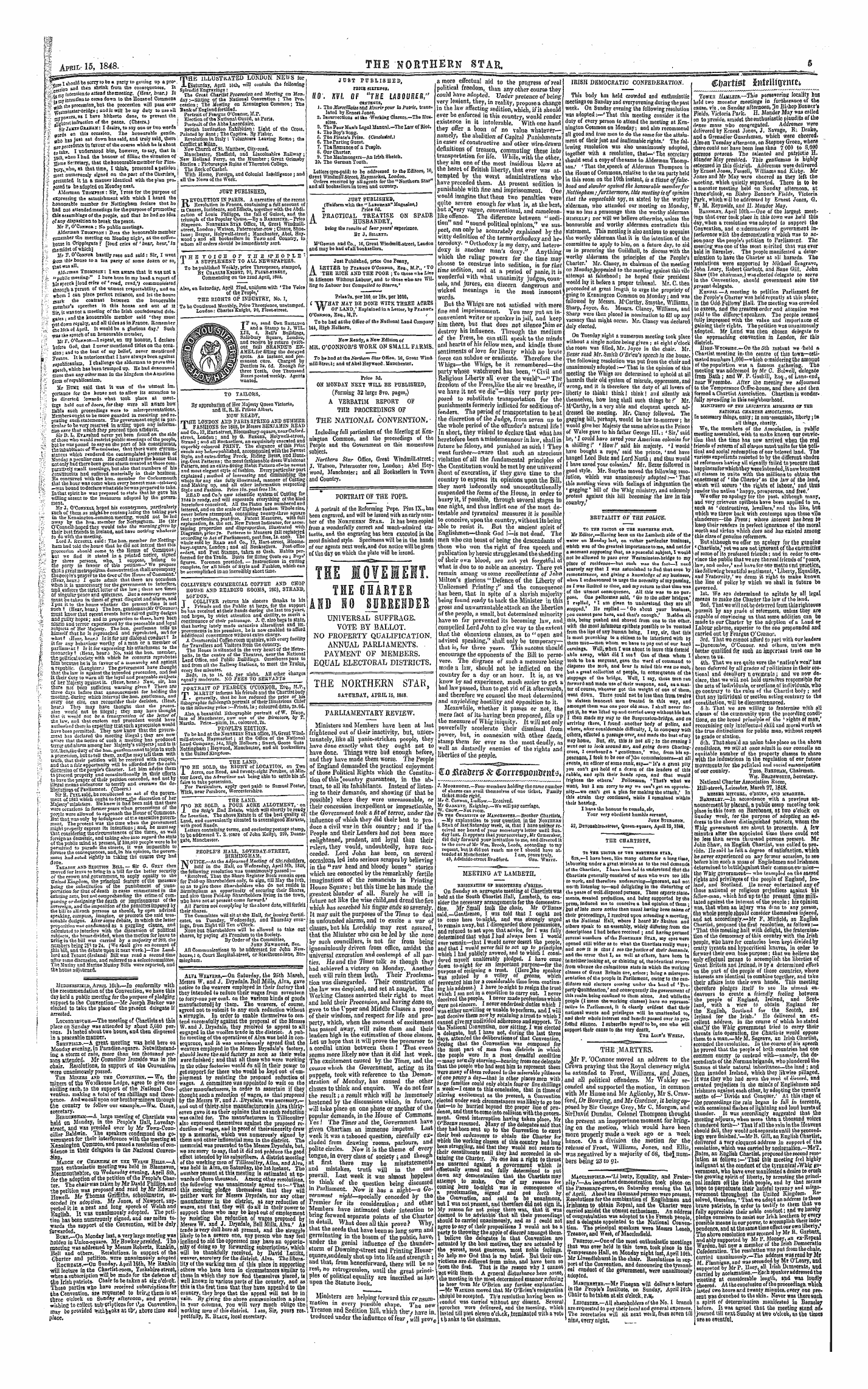 Northern Star (1837-1852): jS F Y, 1st edition - The Northern Star, Saturday, April 15, 1848.