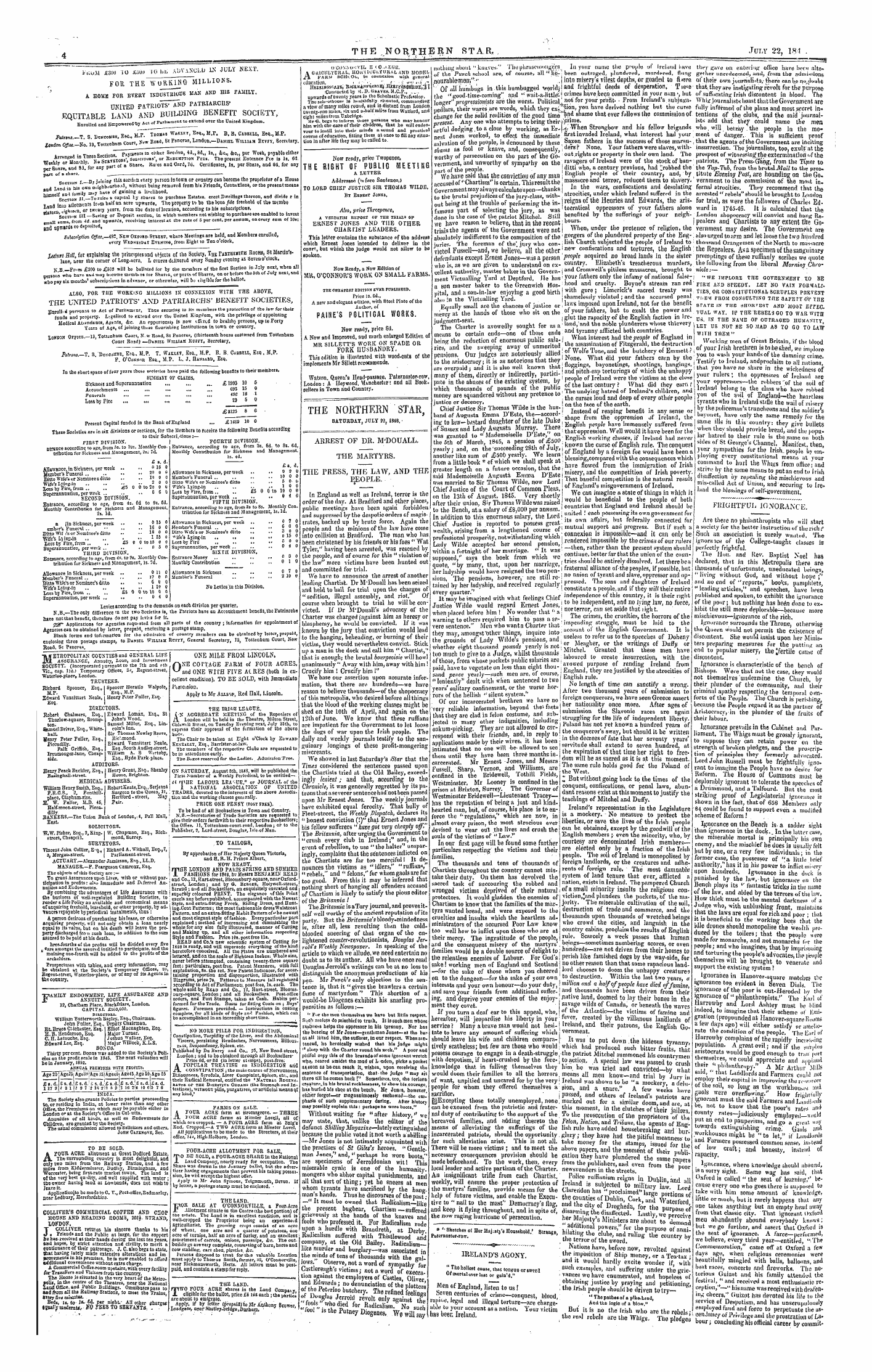 Northern Star (1837-1852): jS F Y, 1st edition - The Northern Star, Saturday , July 22 , 1848 . •