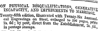 ON PHYSICAL DISQUALIFICATION gevfrit,,-INCAPACITY, AND IMIMSMMEXTS TO MAwSioP E Twenty-fifth udition, illustrated \rith Twentv SK- * eal Engravings on Steol, enlargea to luJpV}! 1 ' 1 ' 0 '? 1 '- "8s.fld; by post, direct from the Establishing ? -^ in postage stamps. ""'"un, 0!( . ^