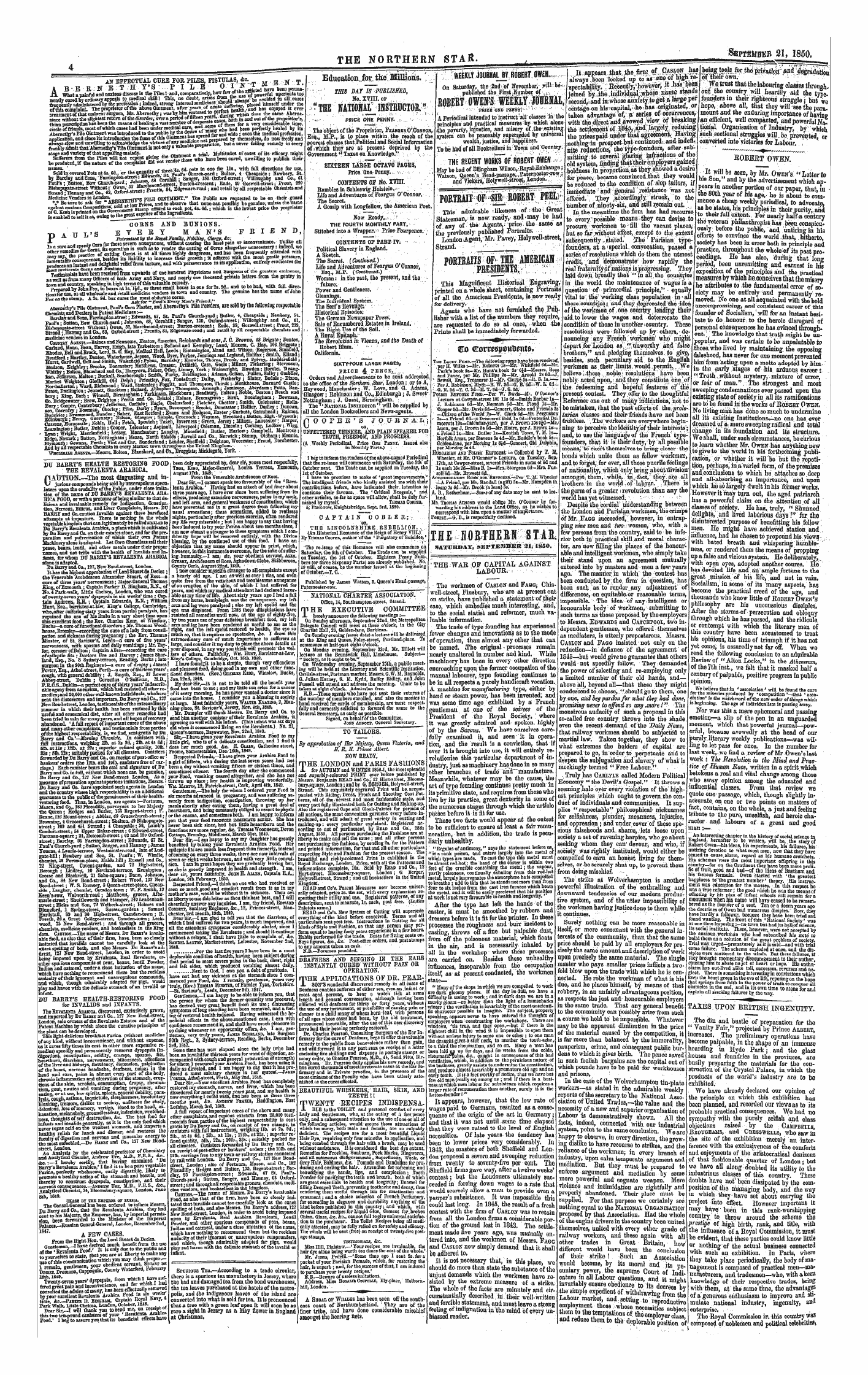 Northern Star (1837-1852): jS F Y, 1st edition - The Lolteek Stak Satukoav, Septembeit : 2ij 1850.