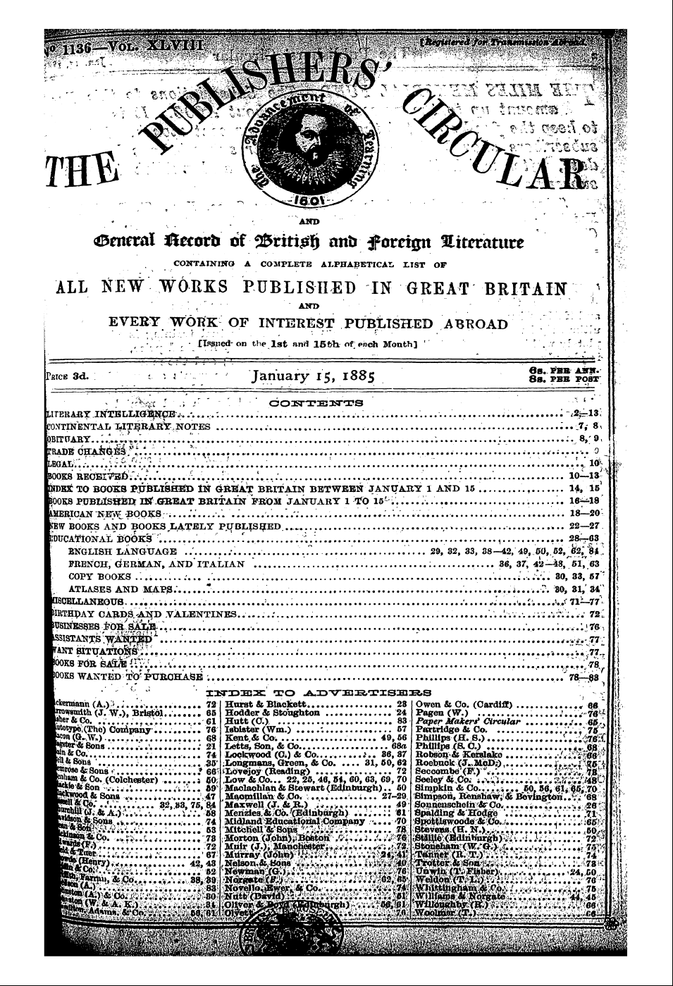 Publishers’ Circular (1880-1890): jS F Y, 1st edition - Pteraryintj3lli©L^Cbv. Izp-Lz; Ko>Ftment...