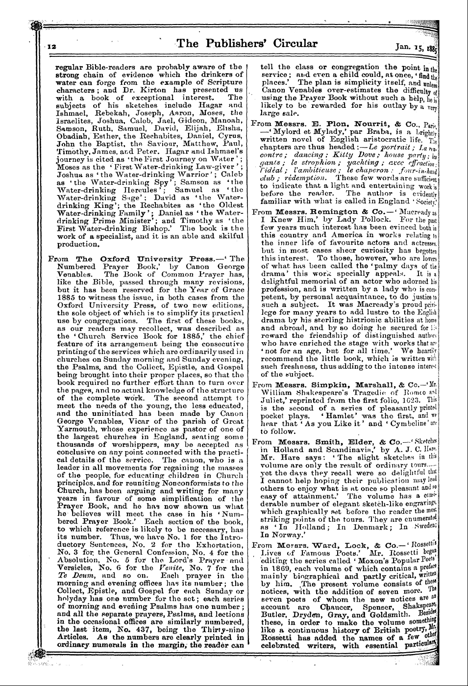 Publishers’ Circular (1880-1890): jS F Y, 1st edition - I2 The Publishers' Circular Jan. I5> L8|