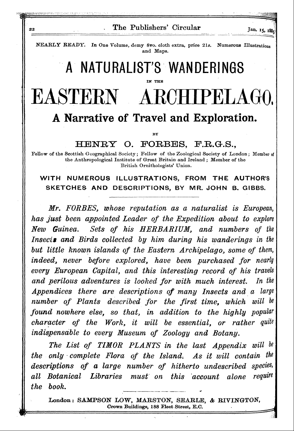 Publishers’ Circular (1880-1890): jS F Y, 1st edition: 22