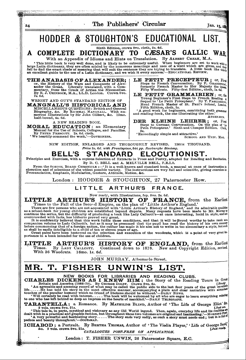 Publishers’ Circular (1880-1890): jS F Y, 1st edition - Ad02401