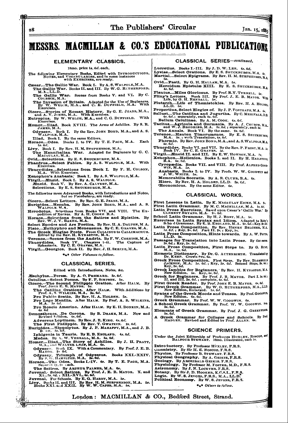 Publishers’ Circular (1880-1890): jS F Y, 1st edition - Ad02801