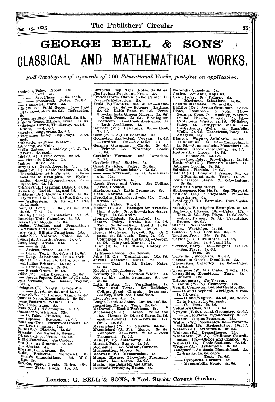 Publishers’ Circular (1880-1890): jS F Y, 1st edition: 35